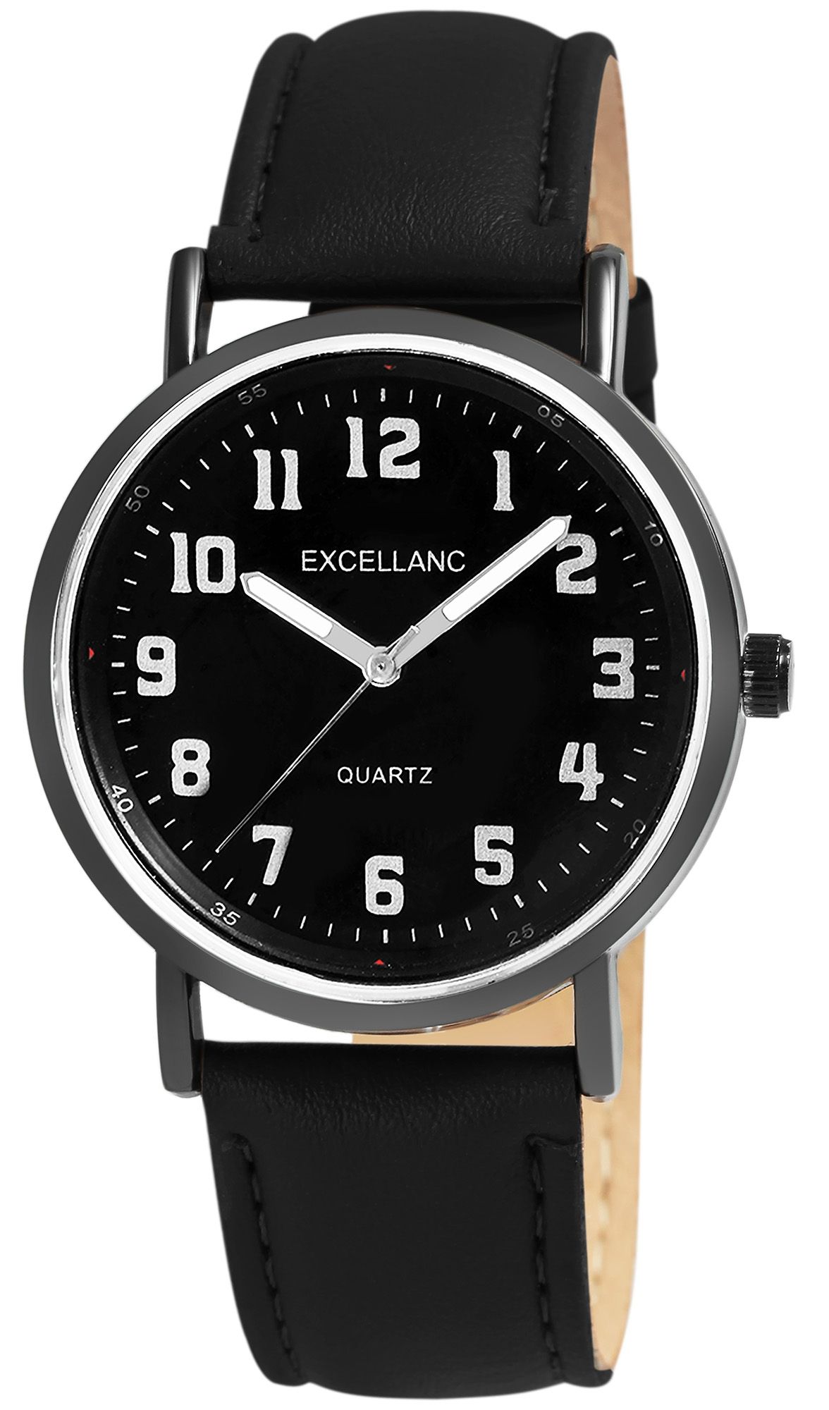 Excellanc Herrenuhr mit Lederimitationsarmband Leuchtzeiger, schwarz