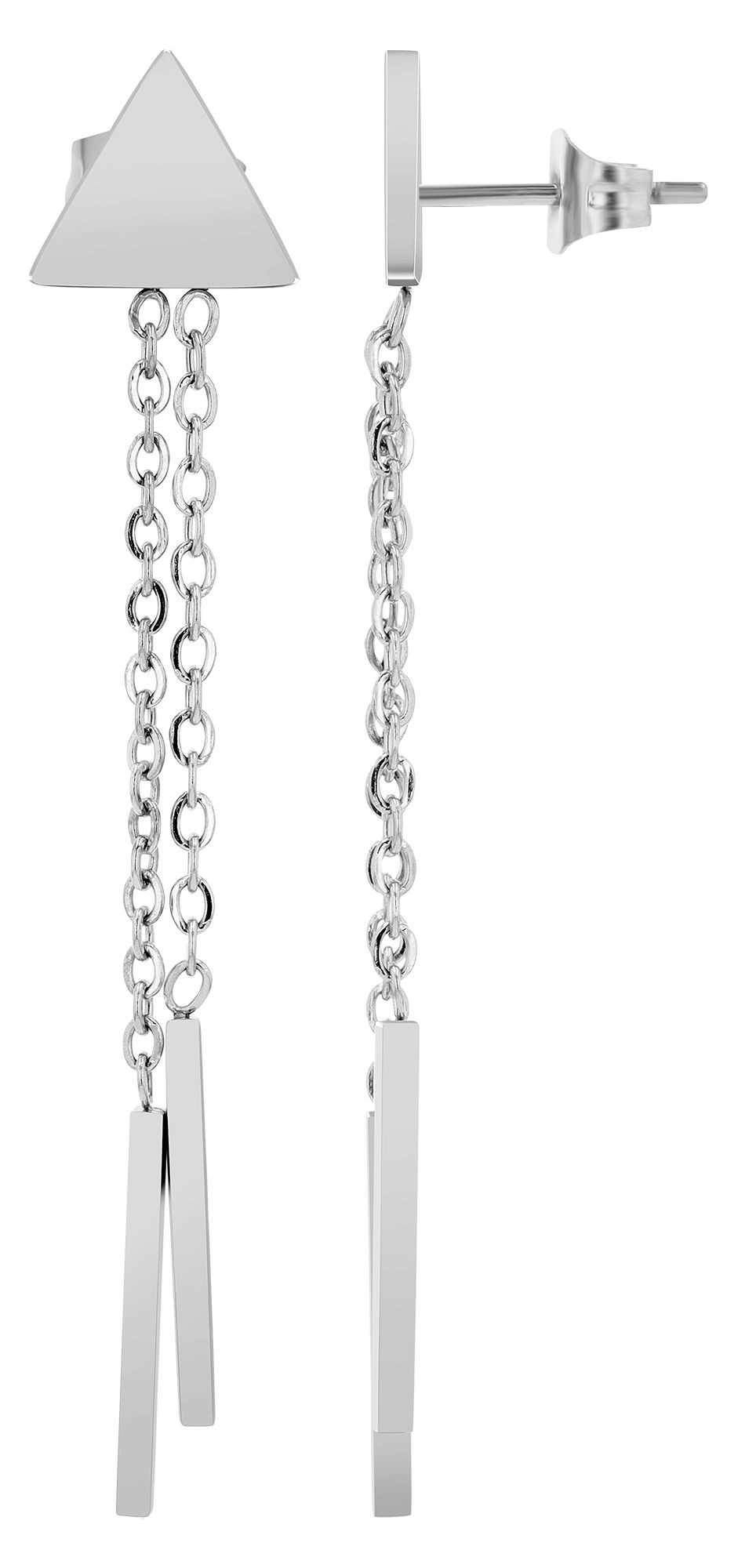 Akzent Dreieck-Ohrstecker mit Anhänger, Edelstahl, silberfarben