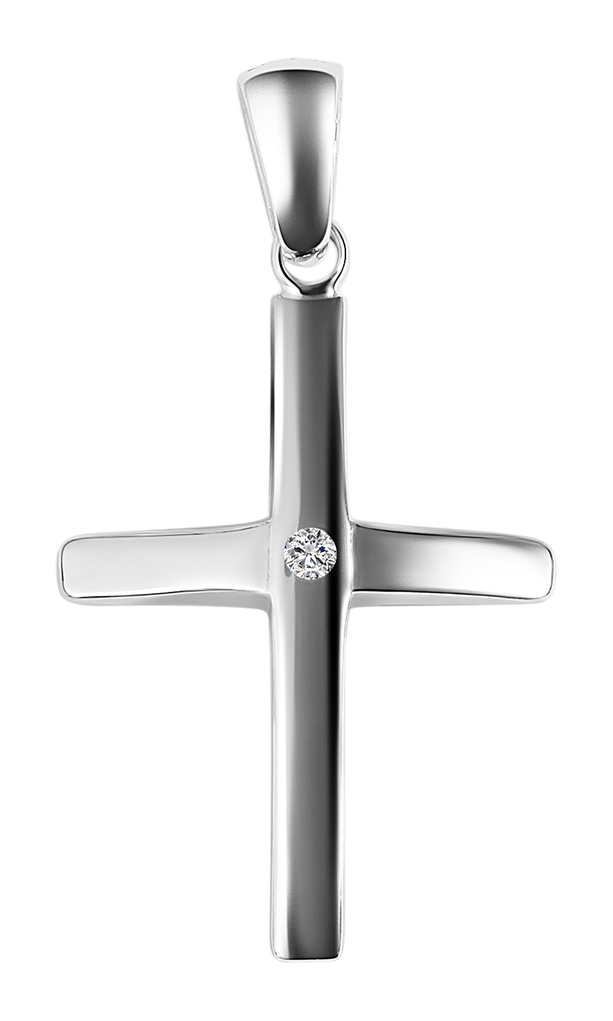 925/- Echt Silber Anhänger ohne Kette "Lennja", Zirkoniabesatz, Kreuz, 925/rhodiniert