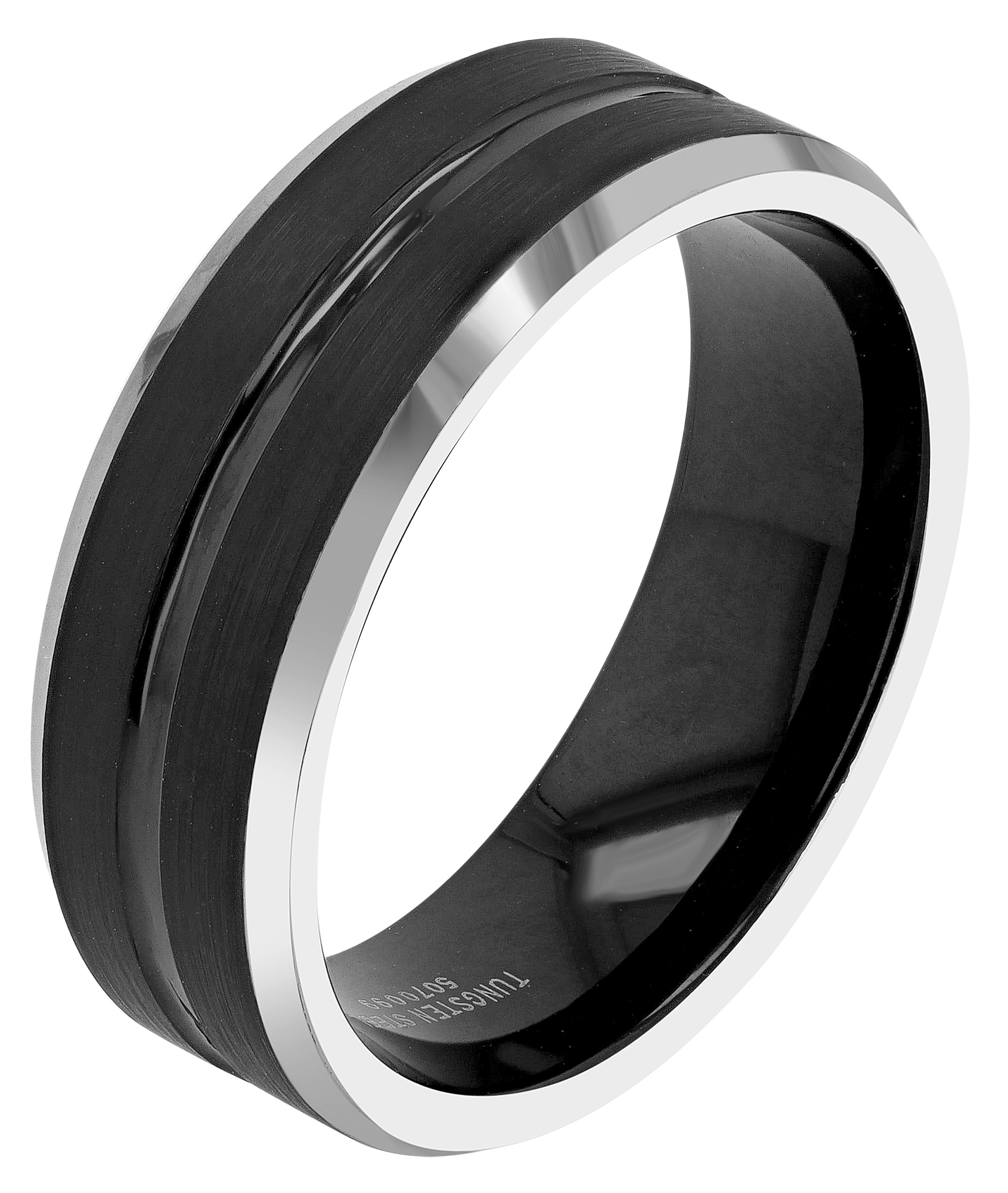 "Moros" Herren-Ring, Akzent, Tungsten, bicolor (schwarz/ silberfarben)Gr 68