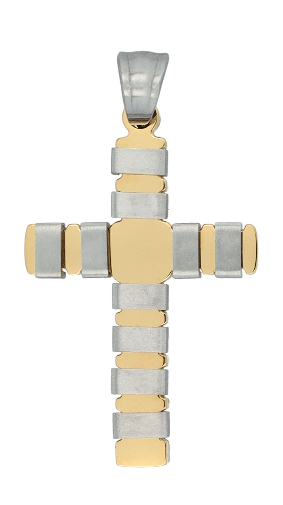 Akzent Kreuz "Arden", Edelstahlanhänger, matte & polierte Elemente, bicolor (silber- u. goldfarben)