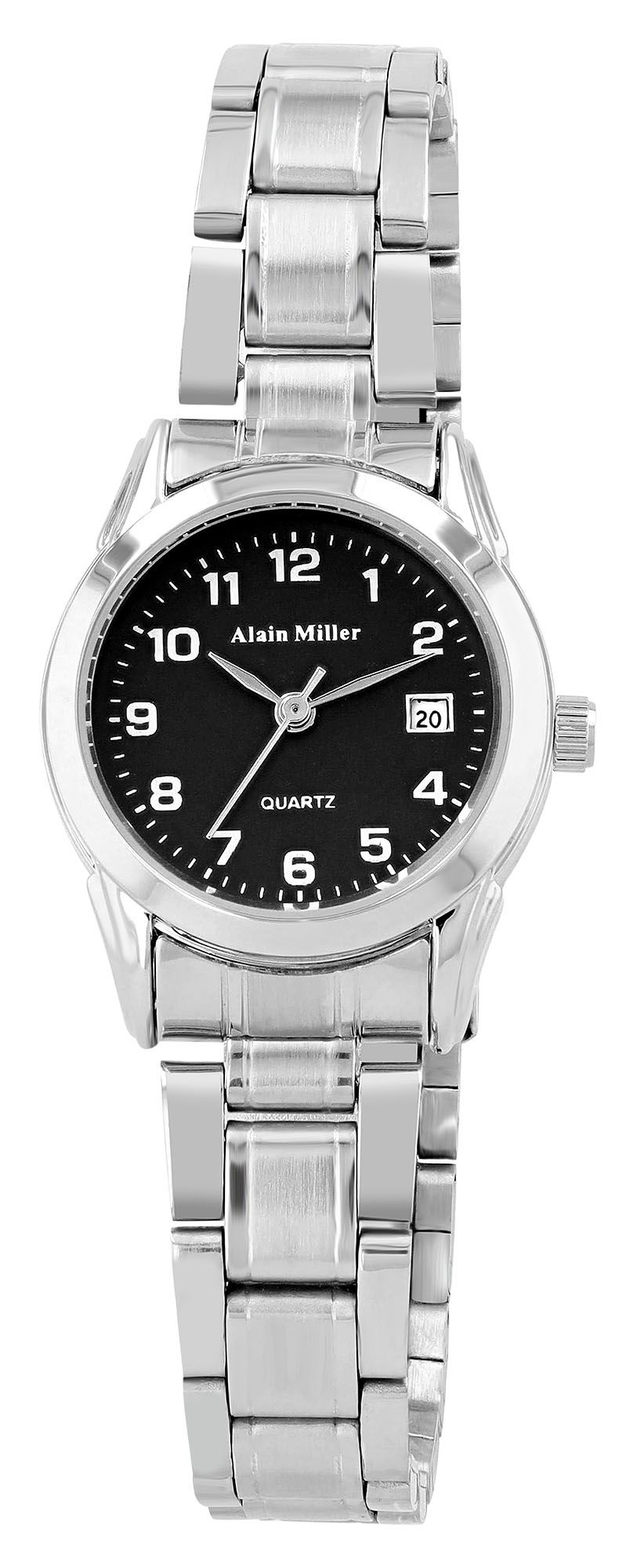 Alain Miller Damenuhr mit Gliederarmband, Edelstahl, silberfarben/ schwarz