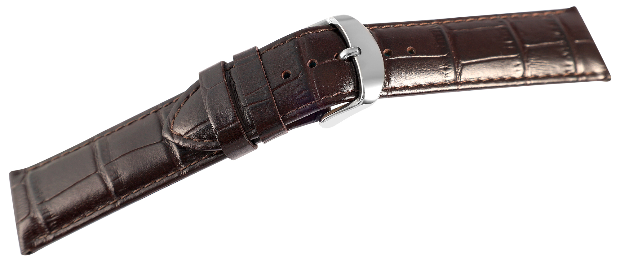 Uhrenarmband aus Echt Leder, Kroko-Optik, dunkelbraun, 22 mm