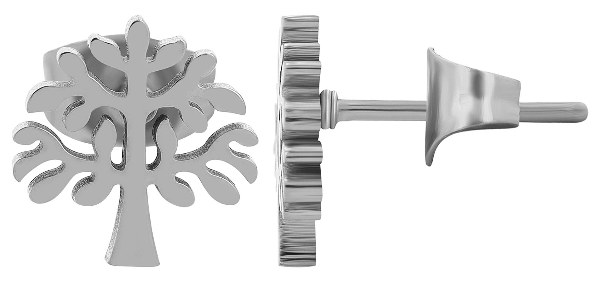 Akzent Lebensbaum-Ohrstecker "Vale" aus Edelstahl, silberfarben