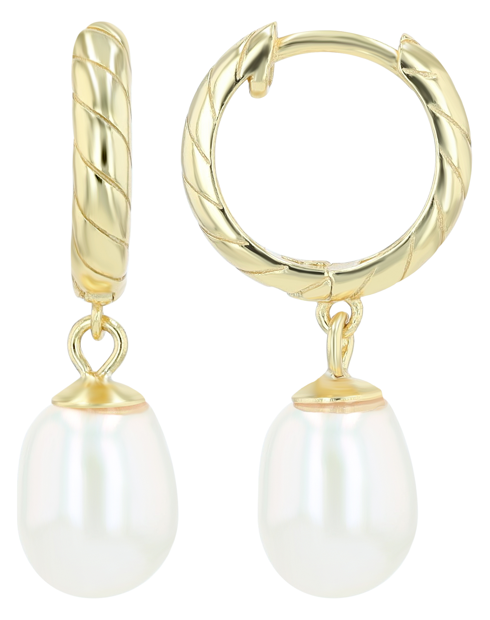 "Jenni" 925/- Echt Silber Creolen (Ø 10 mm) mit Hänger - echte Süßwasserperle, vergoldet