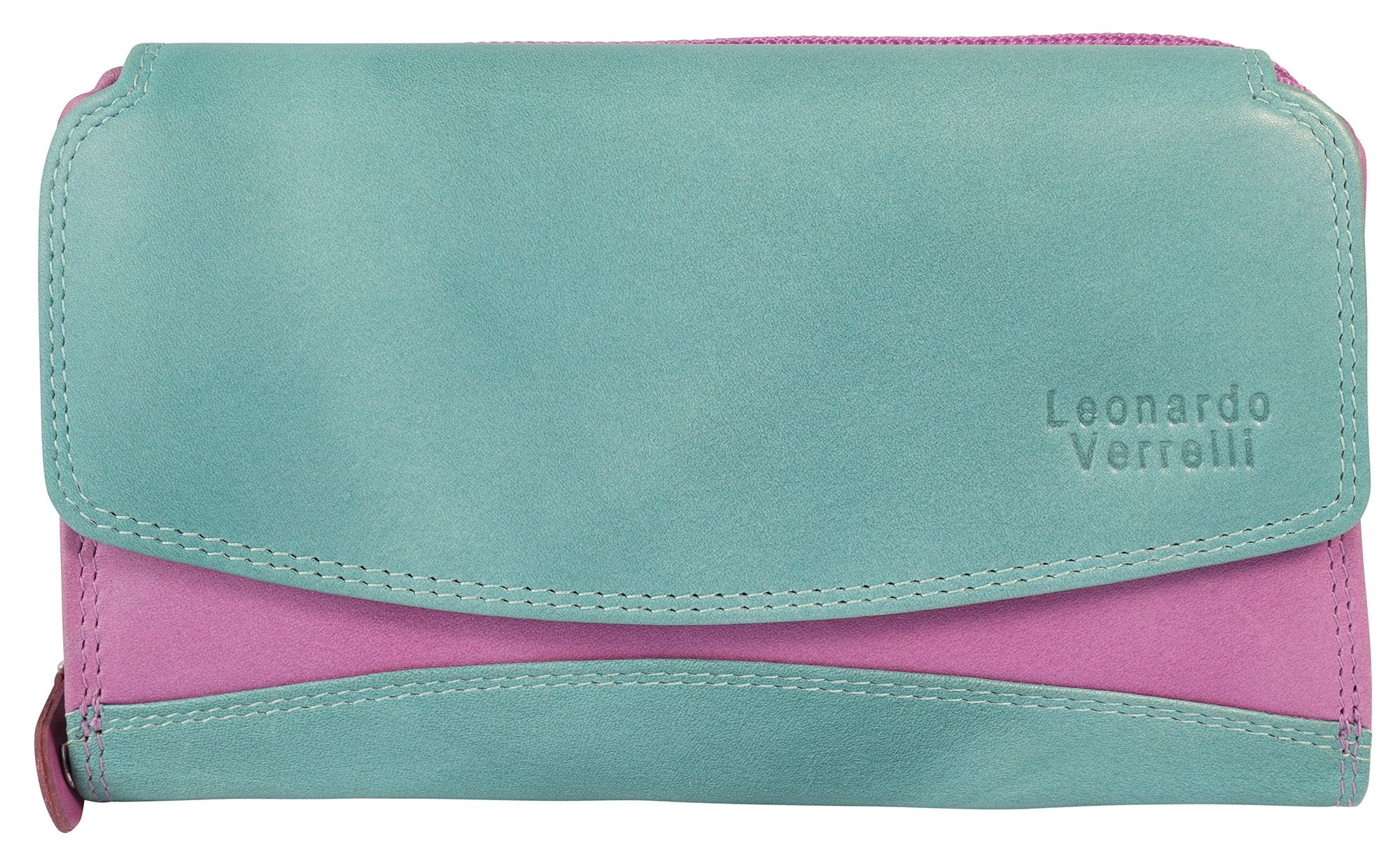 Leonardo Verrelli, Damen Echtleder Geldbörse, RFID, Querformat, lila/grün