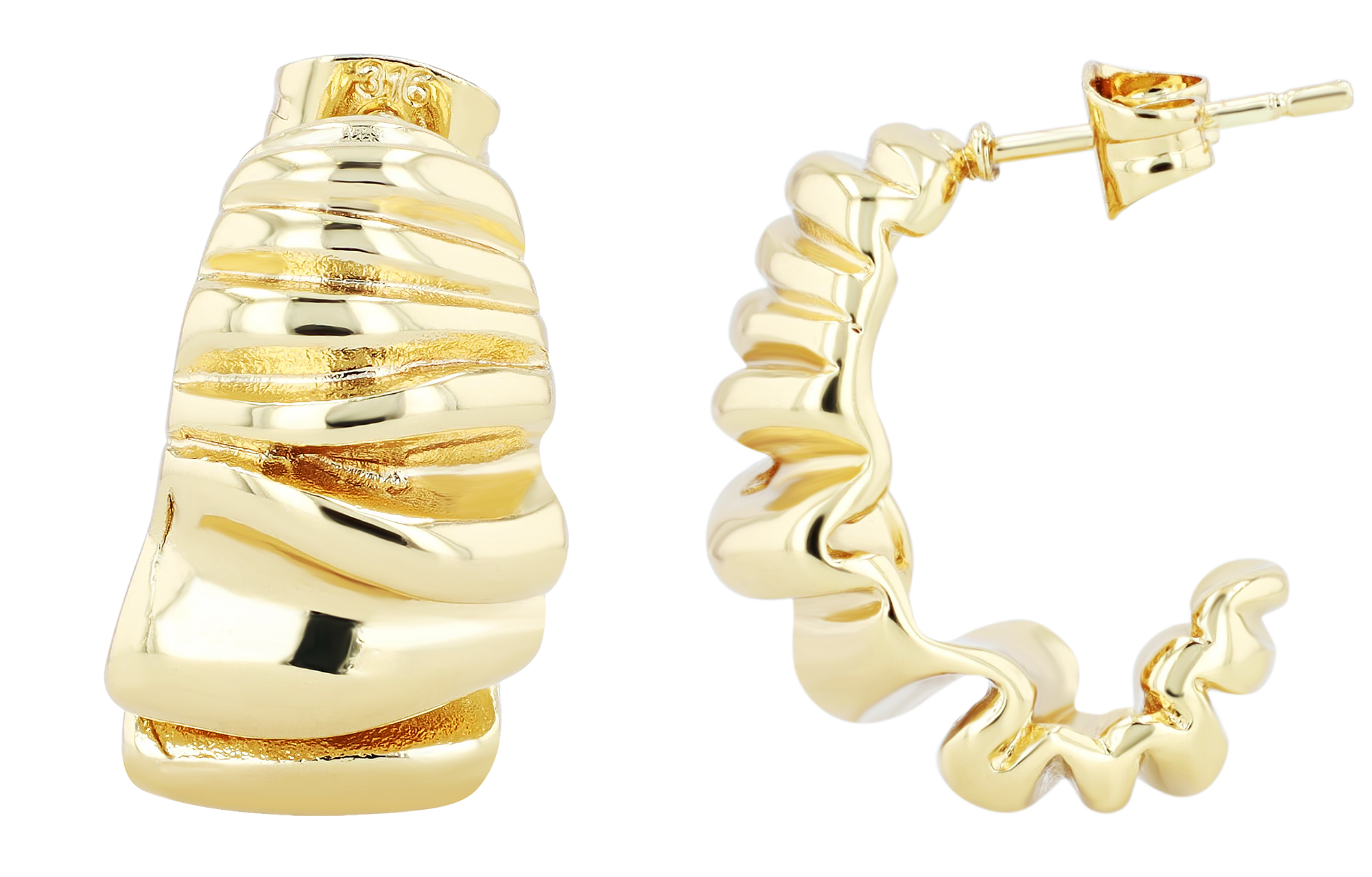 "Valeska" strukturierte Edelstahl Creolen goldfarben