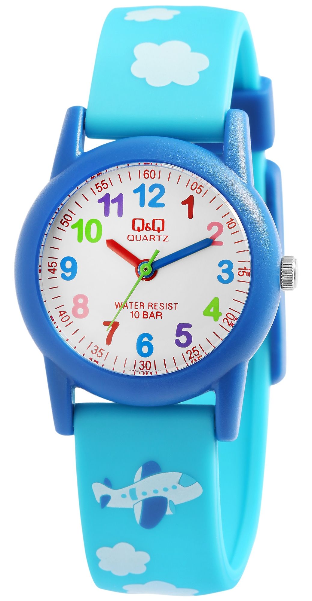 Q&Q Kinderuhr "Flugzeug", Band aus Resin, 10 ATM