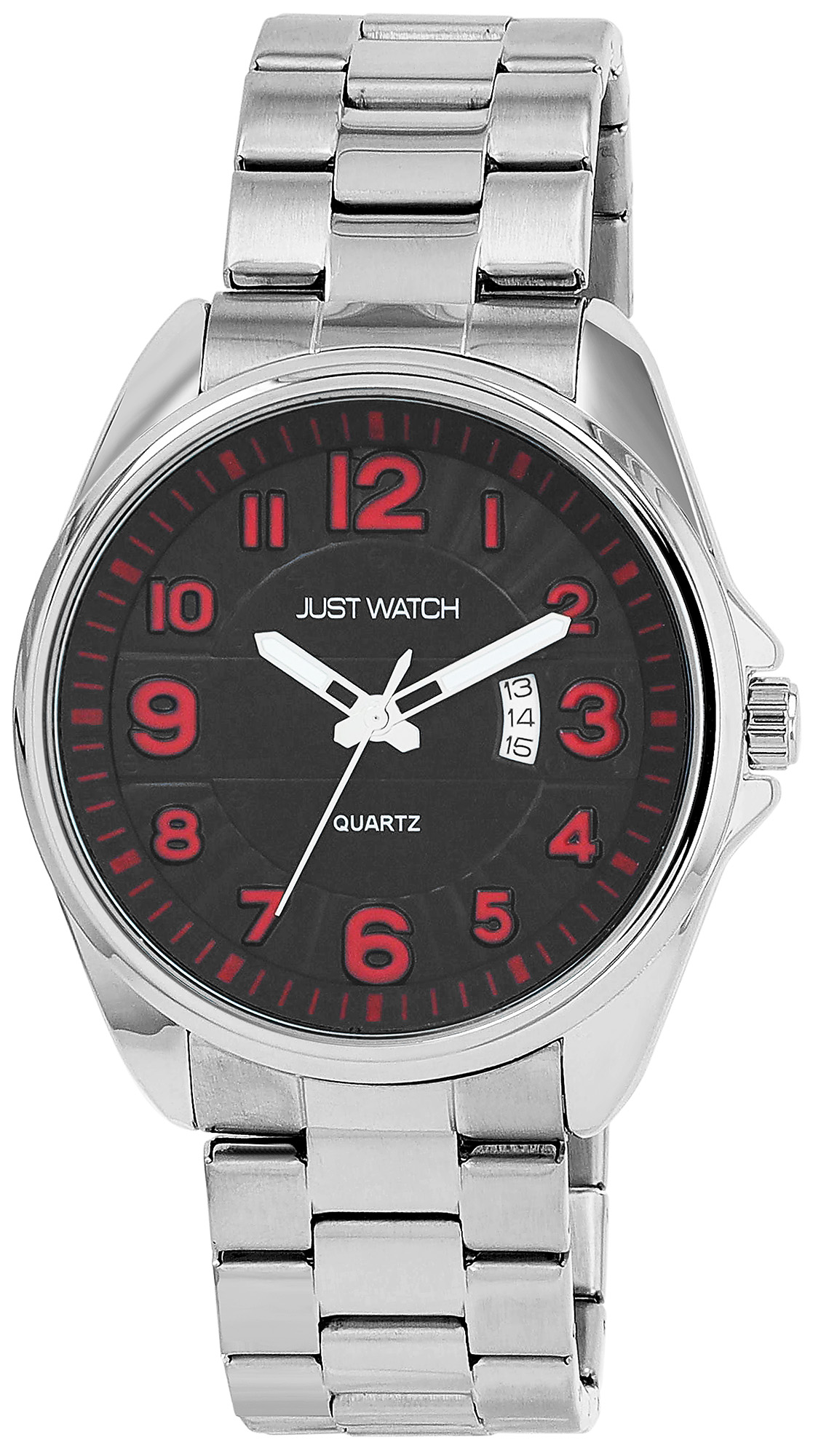 JUST WATCH Herrenuhr "Netar" mit Gliederarmband, Edelstahl, 3 ATM, silberfarben/schwarz