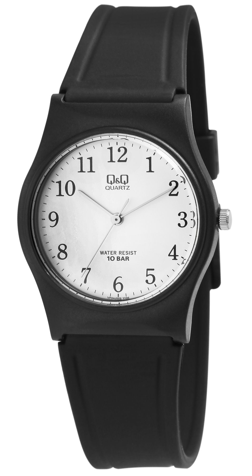 Q&Q Jugenduhr Kunststoffarmband, Ø 33 mm, schwarz/ weiß