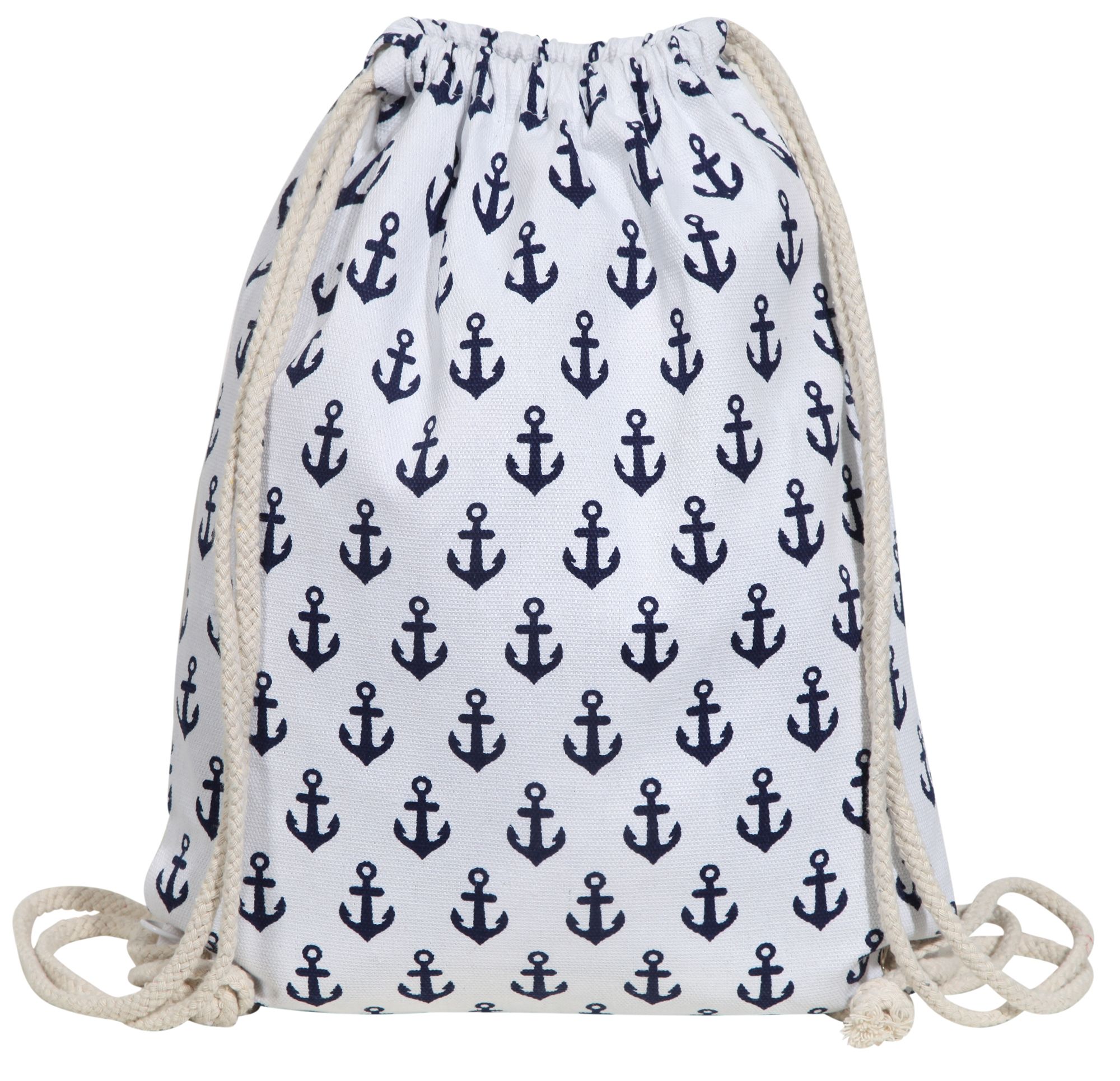 Trend Turnbeutel aus Textil, maritim, weiß/blau