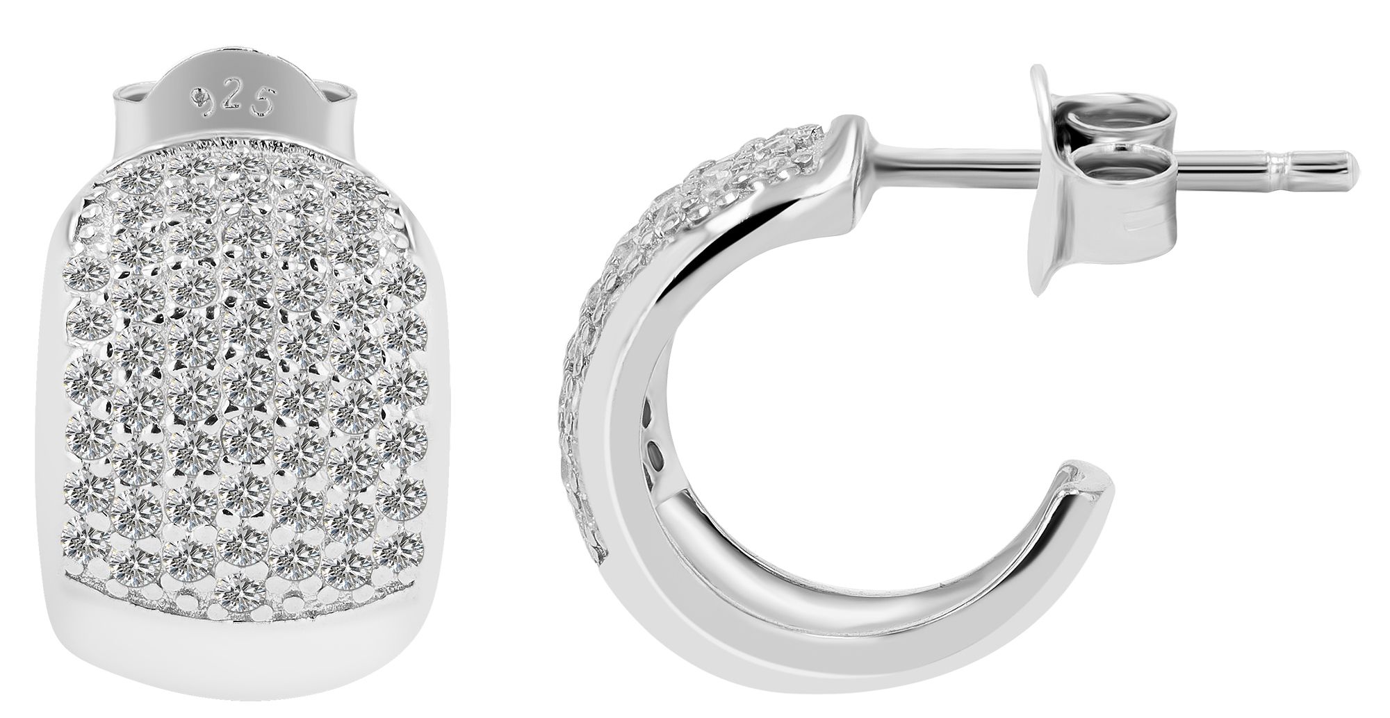 925er Echt Silber offene Creolen "Nyla" mit Zirkoniabesatz, rhdondiniert