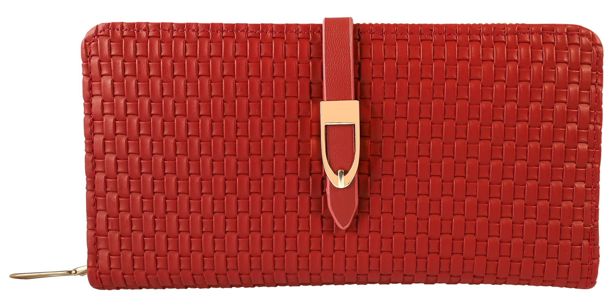 Damengeldbörse aus Lederimitat, gewebtes Design, rot