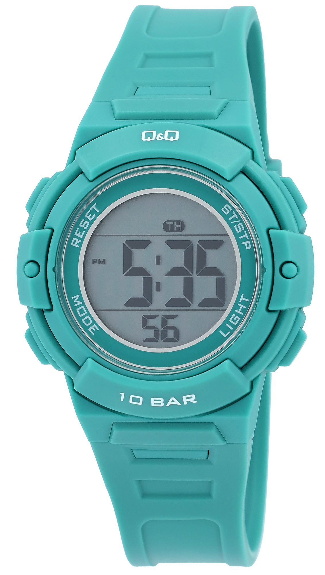 Q&Q Digitale Herren- & Jugenduhr, Resinband Ø 36 mm, 10 ATM, türkis