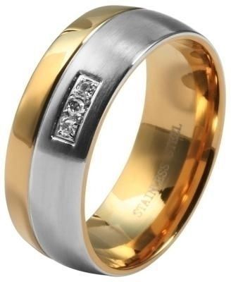 "Duo Expression" Damen-Partnerring, Akzent, Edelstahl, Simili, bicolor (silberfarben/ goldfarben), Gr 48