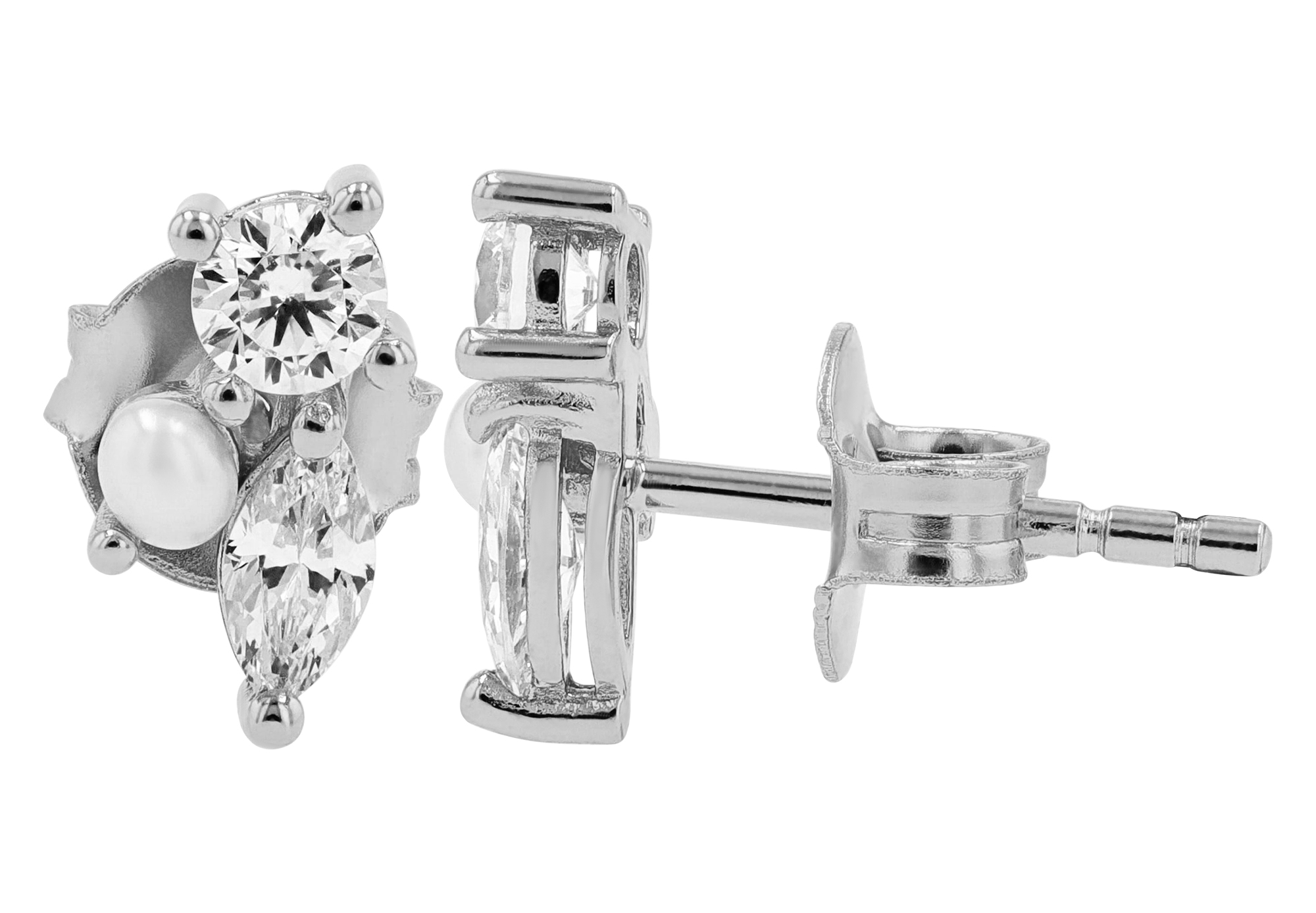 Sif Jakobs Jewellery 925/- Echt Silber Ohrstecker "Adria Tre Piccolo", Zirkonia/Süßwasserperle, rhod.