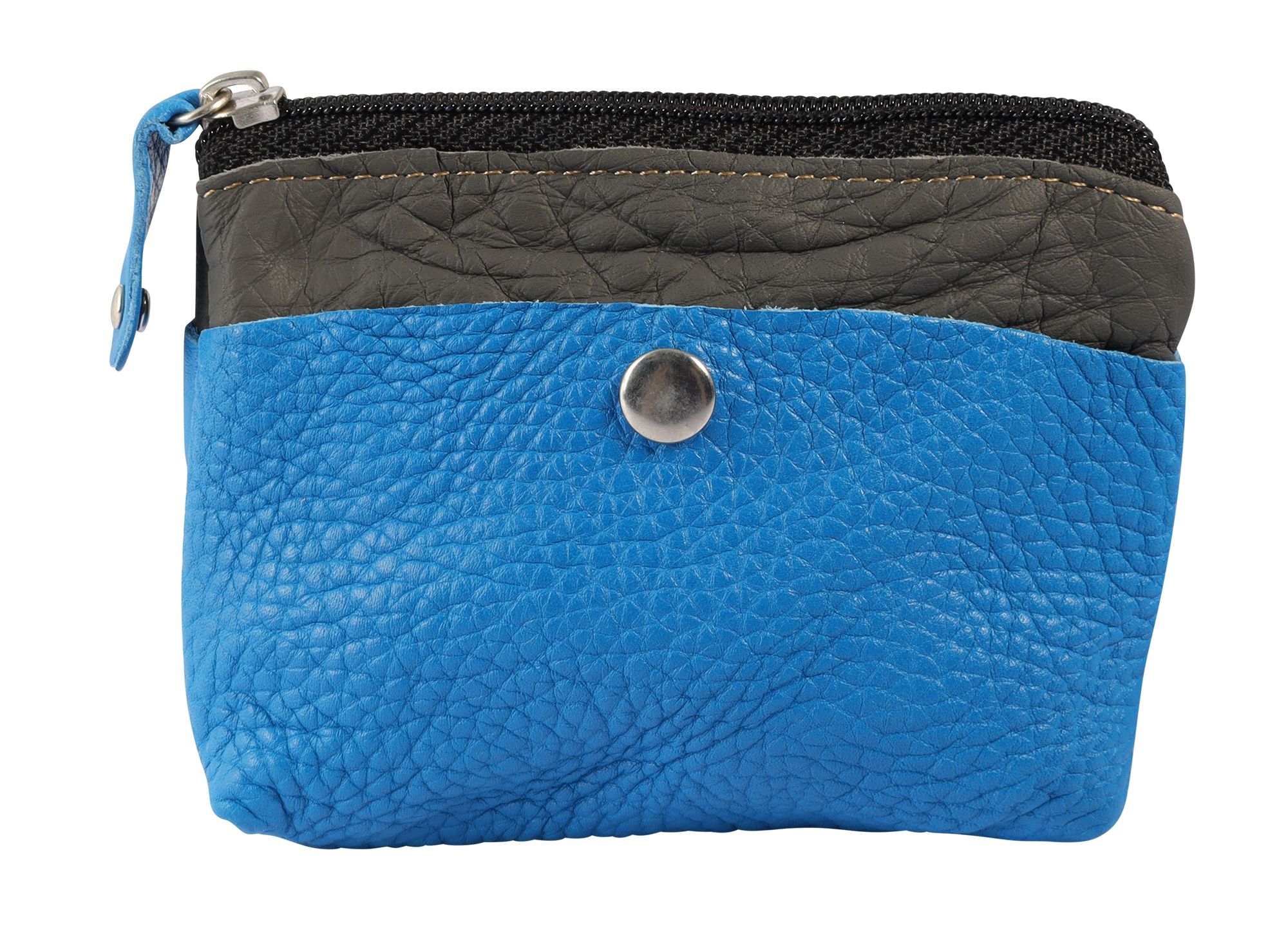 Excellanc Schlüsselbeutel aus Echtleder, blau/grau