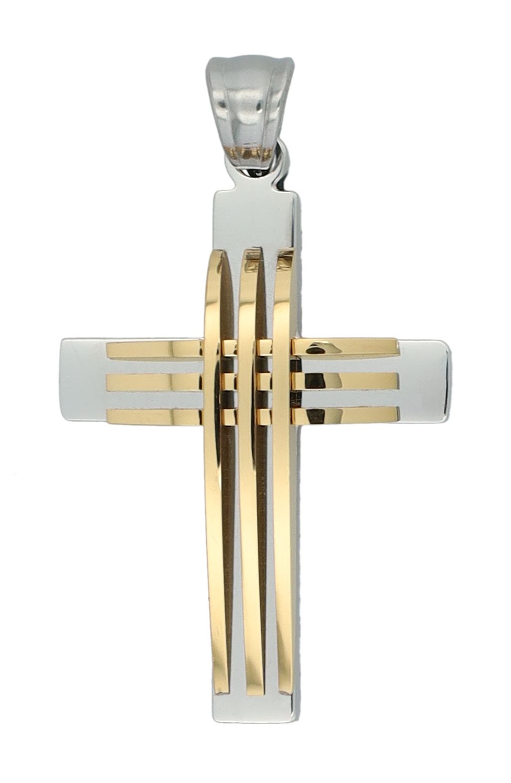 "Nyrelle" Anhänger Kreuz aus Edelstahl, ionenplattiert & bicolor (silber- u. goldfarben)