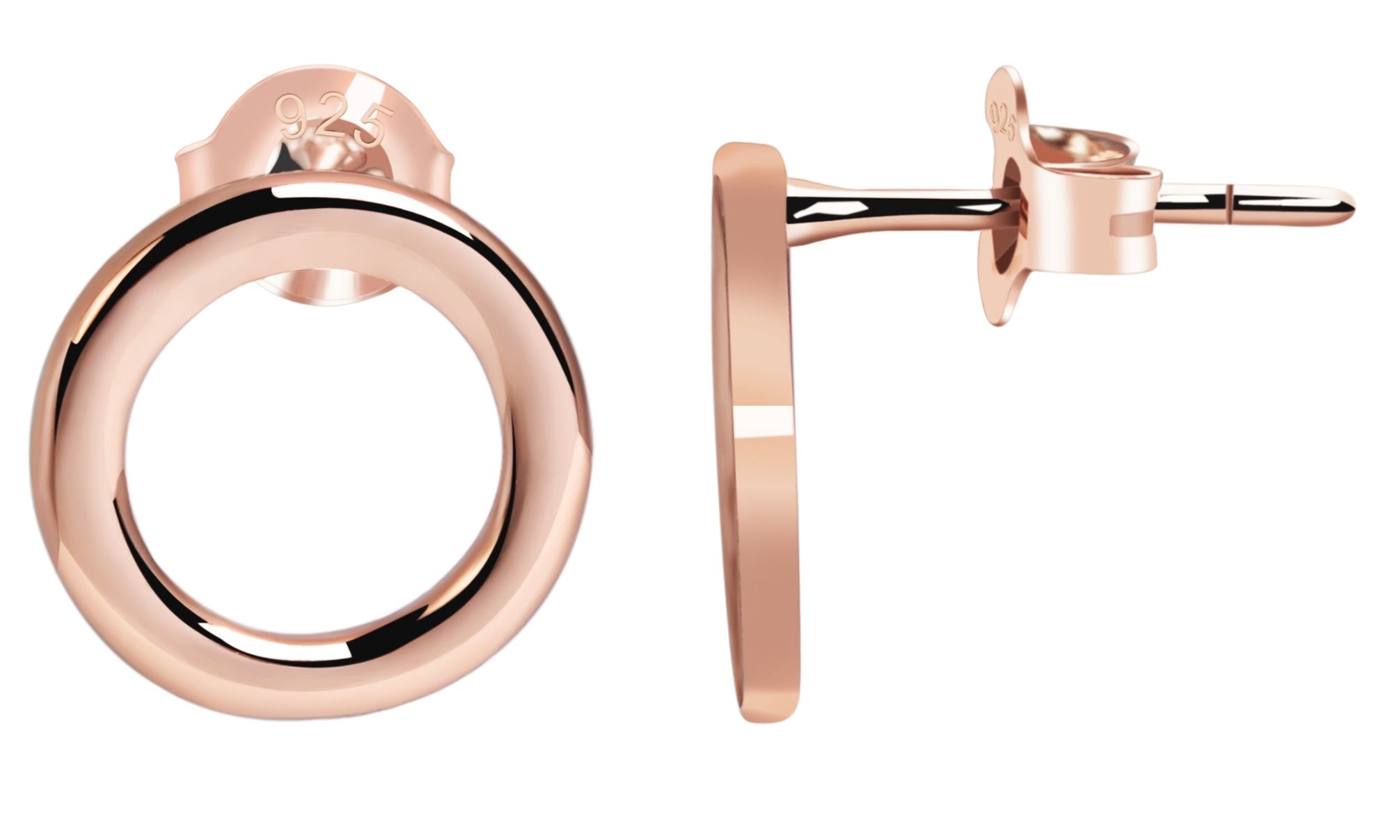 "Charlotte" 925/- Echt Silber Ohrstecker - Runde, offene Form Ø 11mm, rosévergoldet