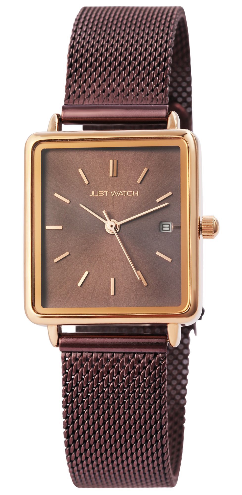 Just Watch Damenuhr mit Milanesearmband, dunkelrot/roségoldfarben