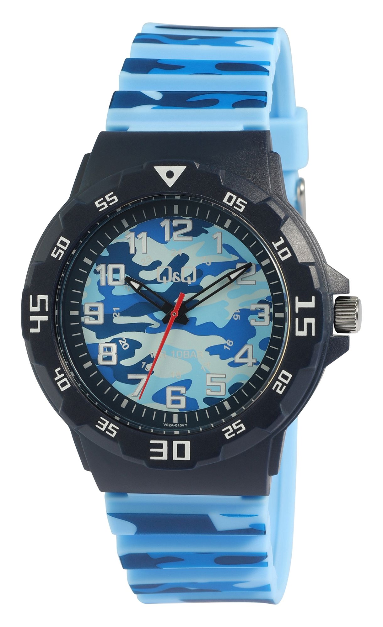 Q&Q Herrenuhr mit Kunststoffarmband, 10 ATM, Ø 42 mm Camouflage blau