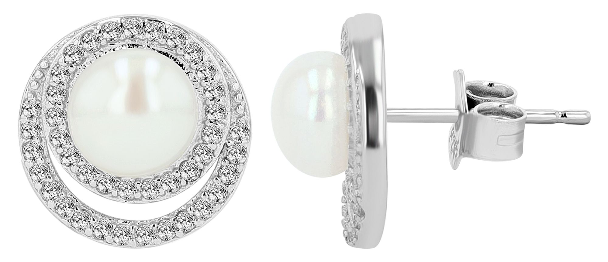 "Lucienne" 925/- Echt Silber Ohrstecker mit Perle und Zirkonia