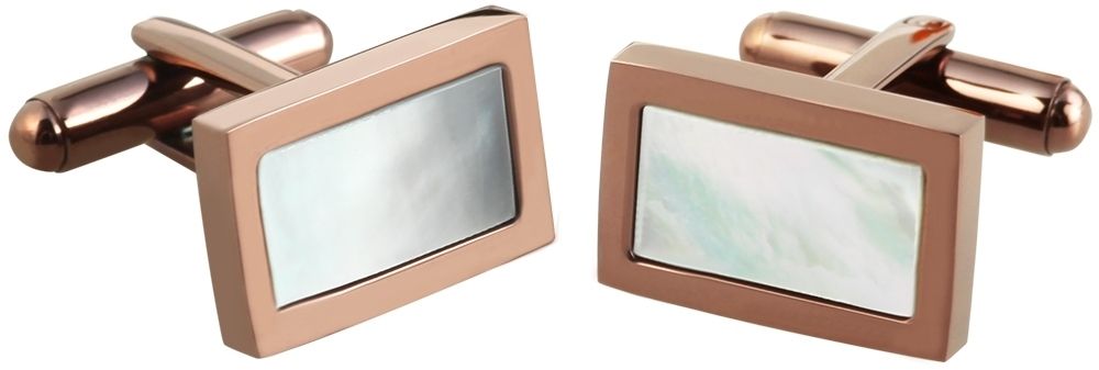 Engelhardt Edelstahl Manschettenknöpfe, IP Coffee beschichtet, mit Perlmutteinsatz, Maße 12 x 17 mm