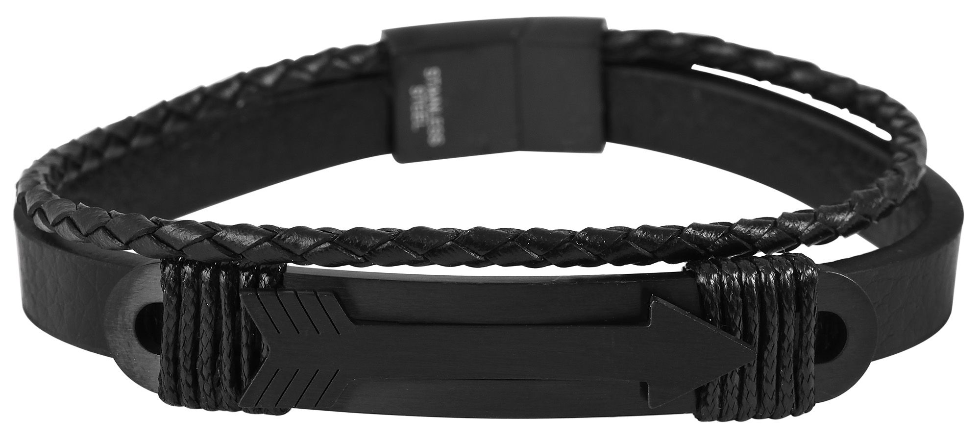 Akzent Echtlederarmband mit Edelstahlelement, schwarz/schwarz