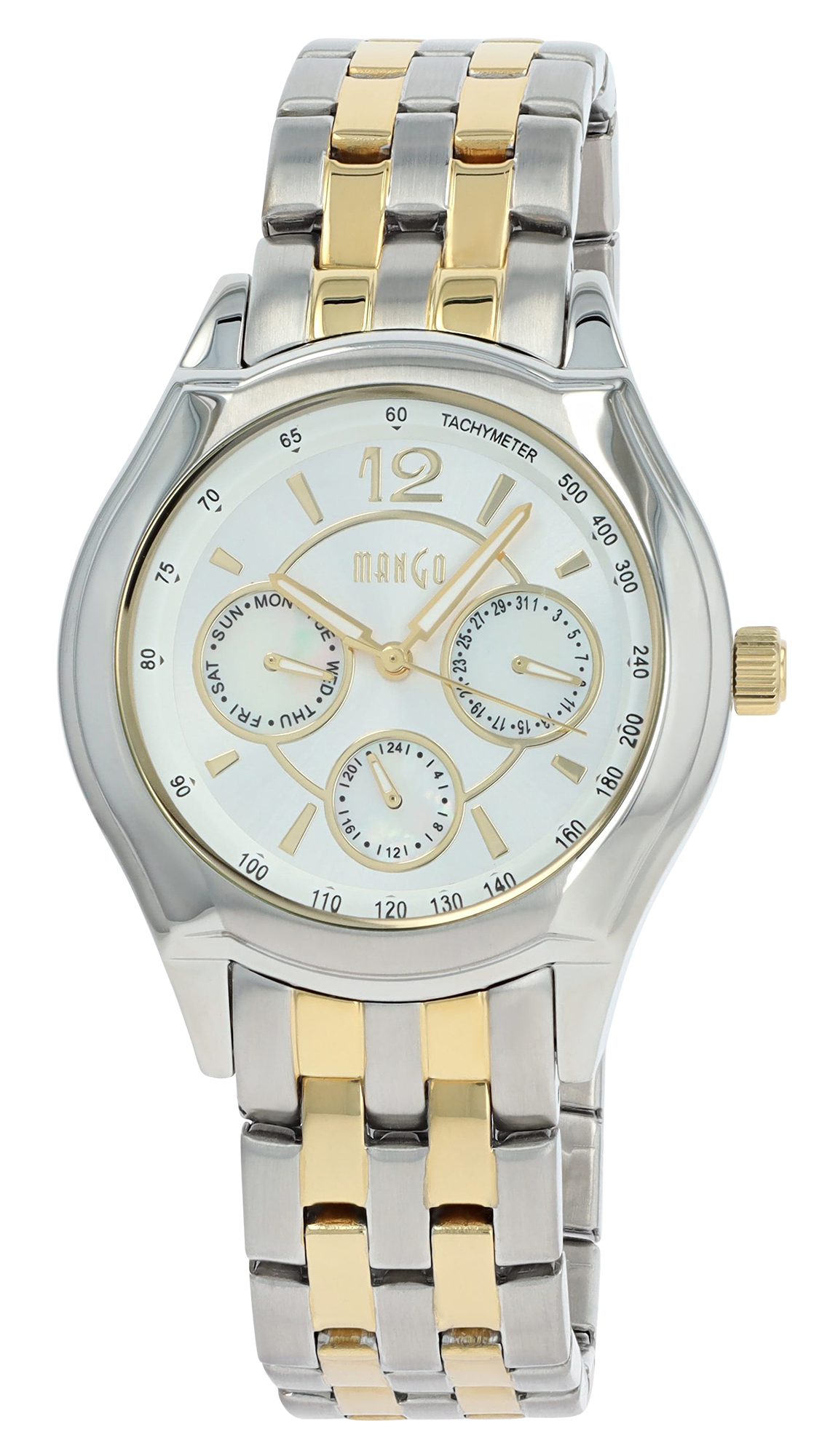 Mango Edelstahl Damenuhr, Ø 38 mm, bicolor (Perlmutt Details)