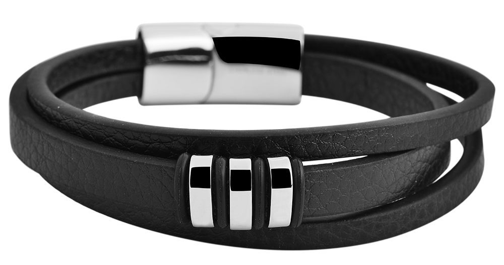 Akzent Echtlederarmband mit Edelstahlelement, schwarz/silberfarben