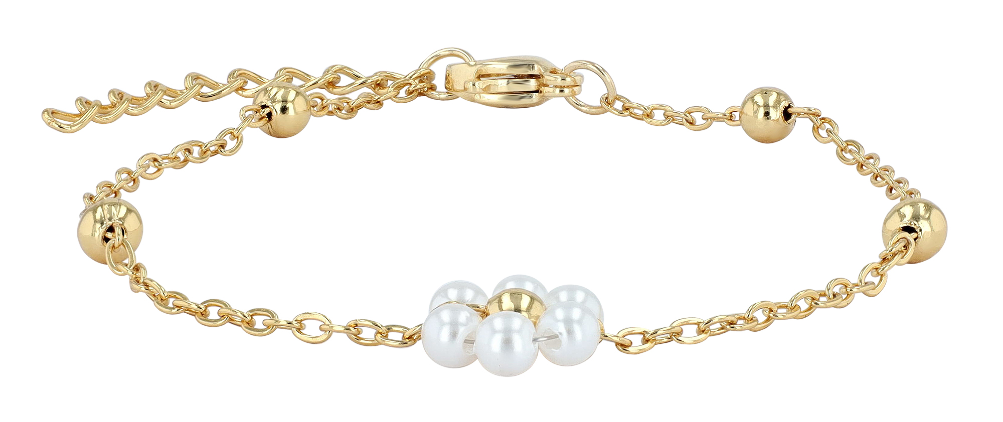 "Rojana" Armband (17+3 cm), Edelstahl/ Glasperle, Blüte, goldfarben