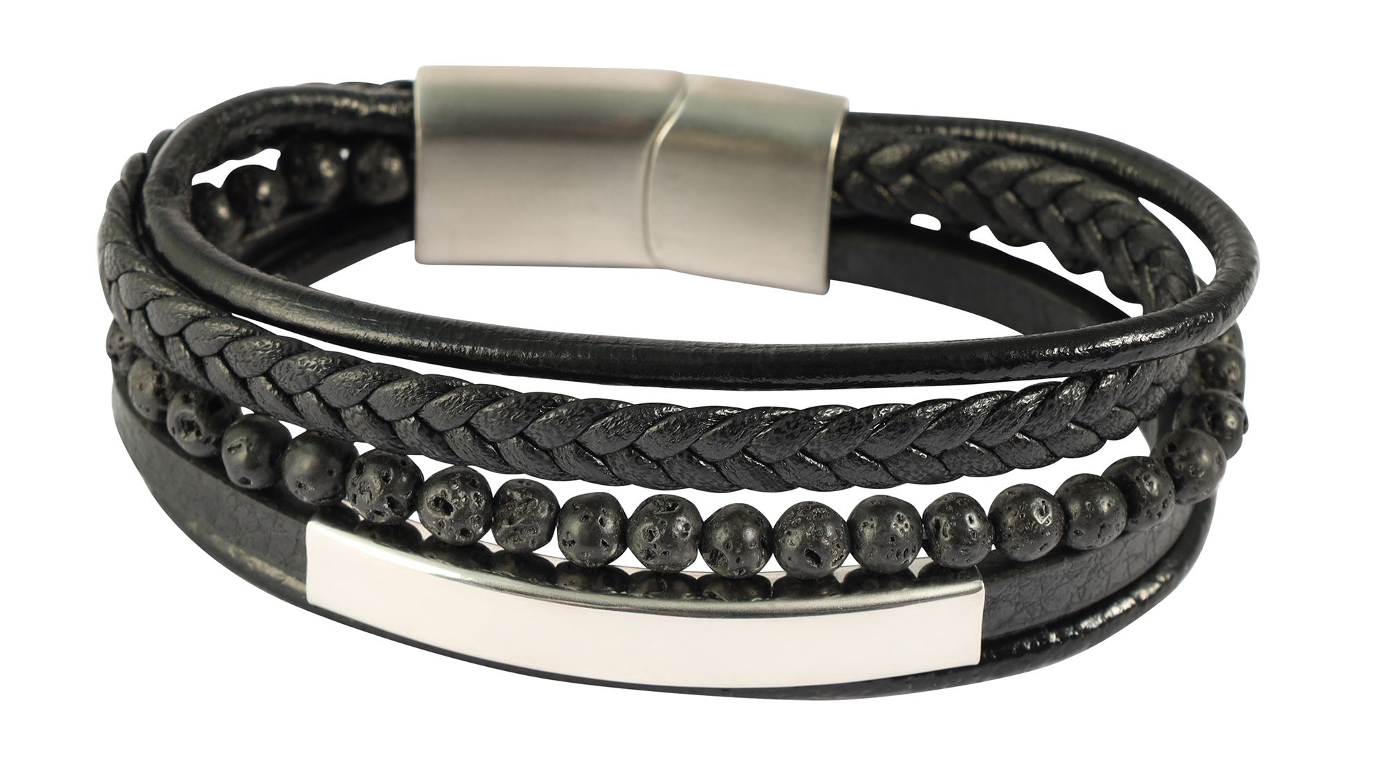 "Neel" 17 cm, Armband aus Lederimitat mit Gravurplatte und Naturstein (Feuerstein), VE-4