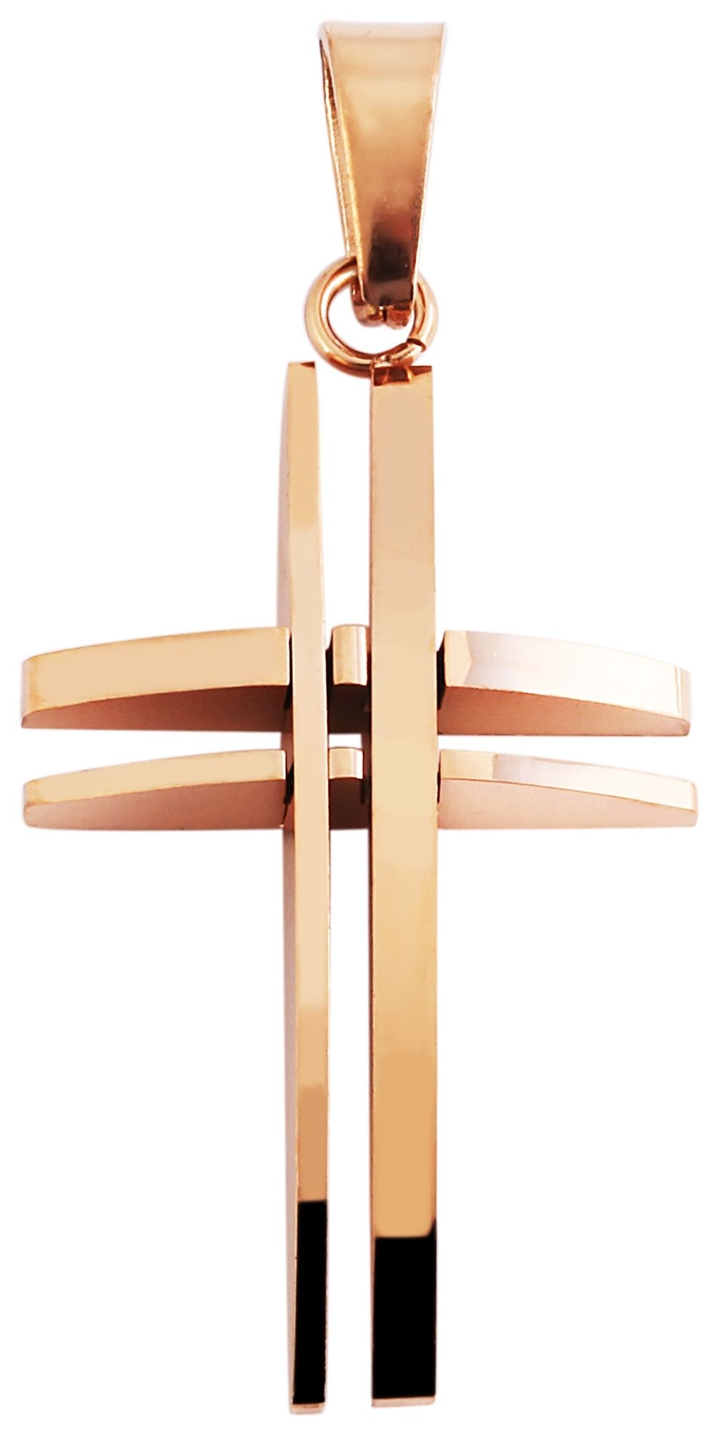 Akzent Edelstahlanhänger, Kreuz aus Balken, IP Roségold, roségoldfarbig