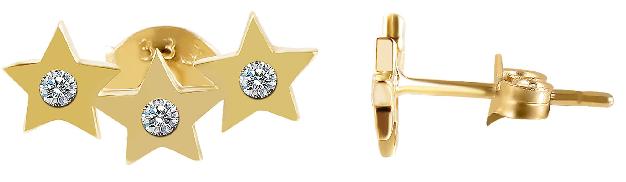 333/- Gold "Larina" Ohrstecker Sterne mit Zirkoniabesatz, 8 Karat, Gelbgold