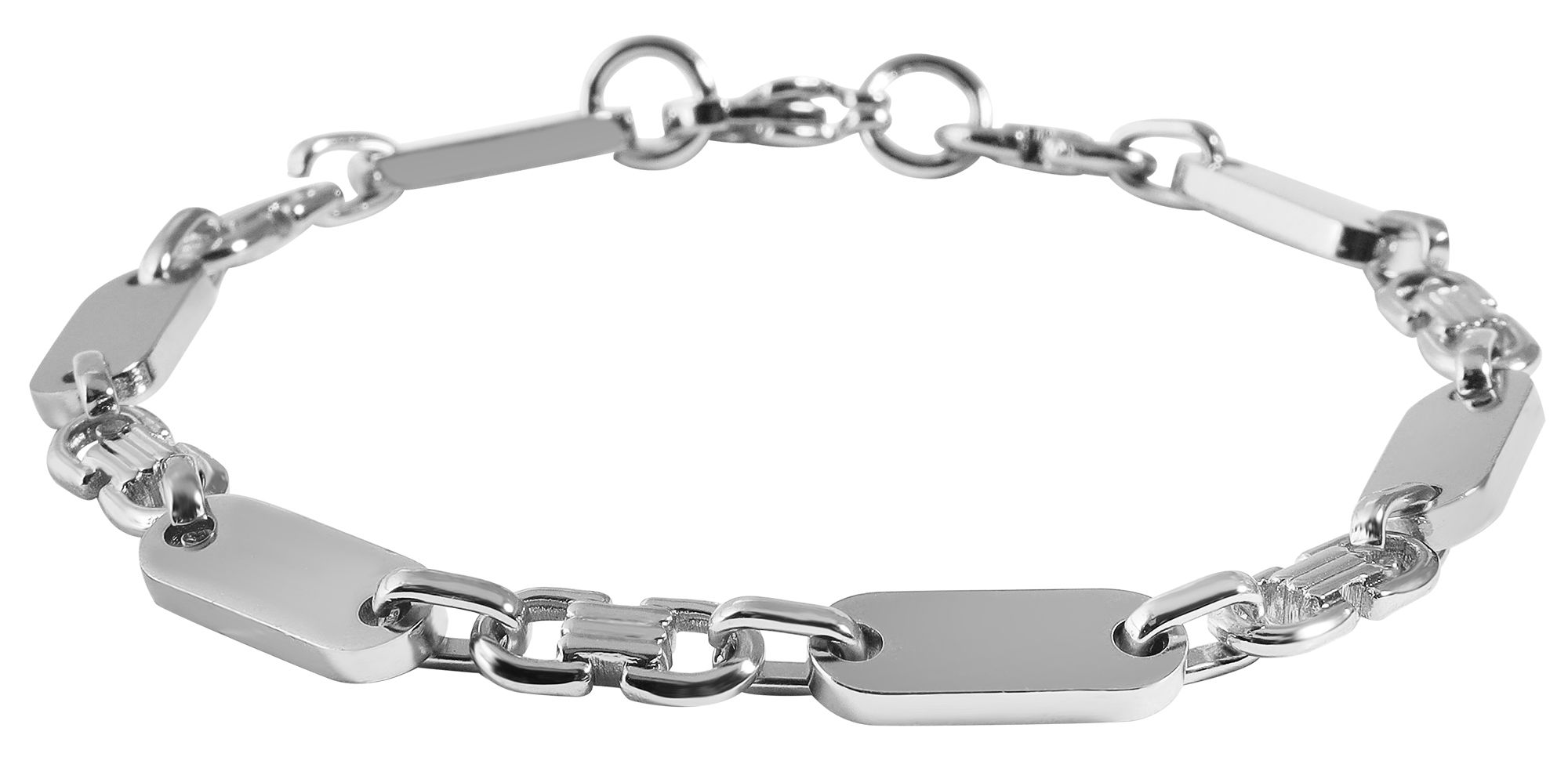 "Elvin" Edelstahl Platten-Armband, silberfarben, 19 cm/ 6 mm