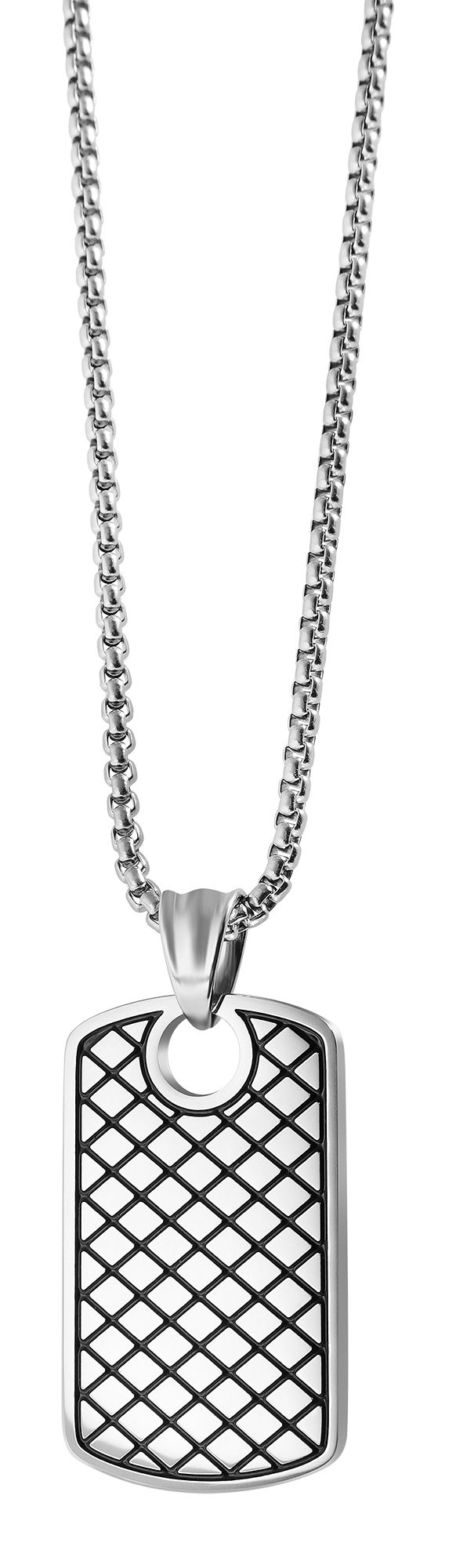 Akzent Halskette mit Dog Tag Anhänger, gravierbar, 61 cm, silberfarben