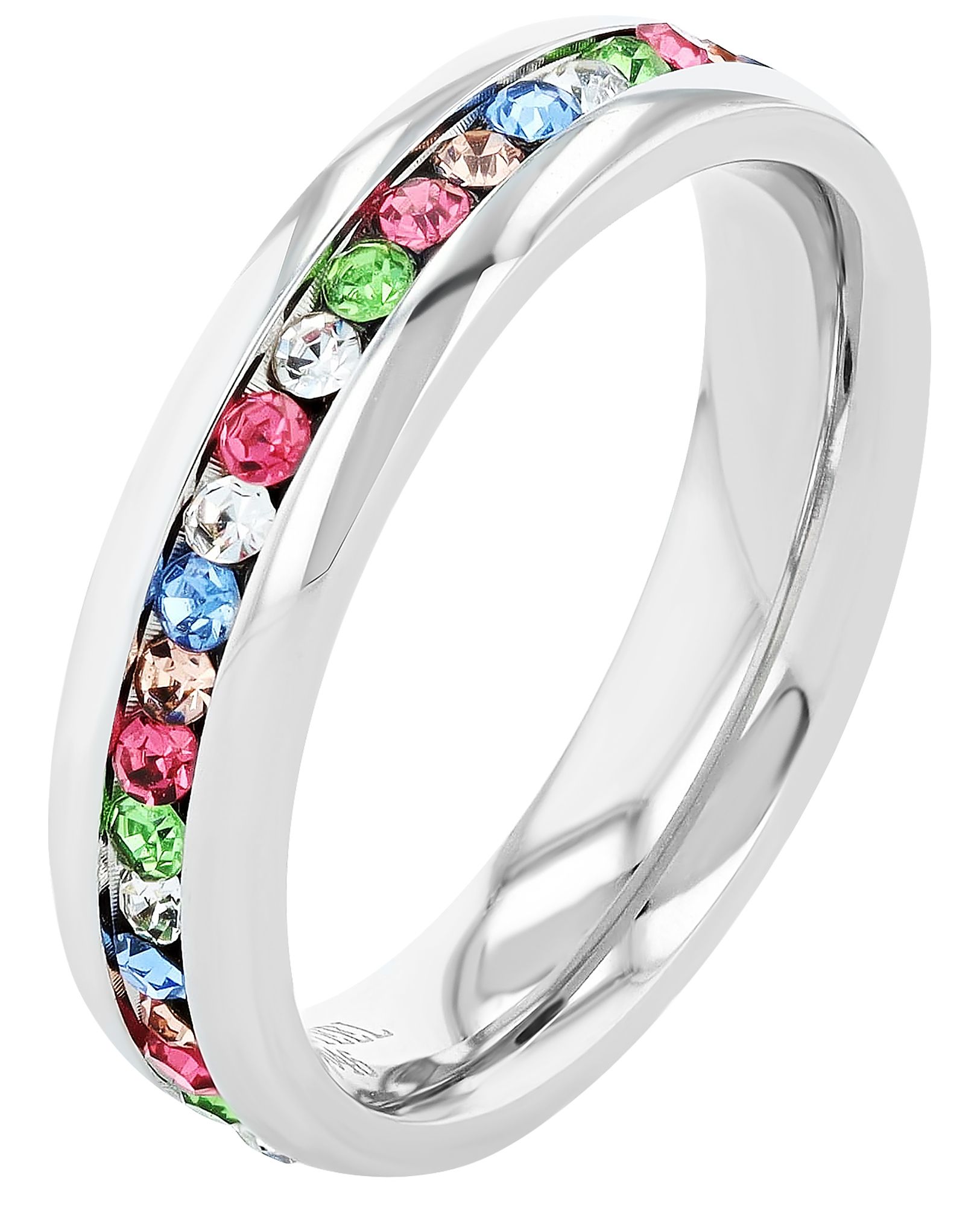 "Colorful" Akzent Damen-Ring Gr 60 aus Edelstahl, bunter Similibesatz, silberfarben