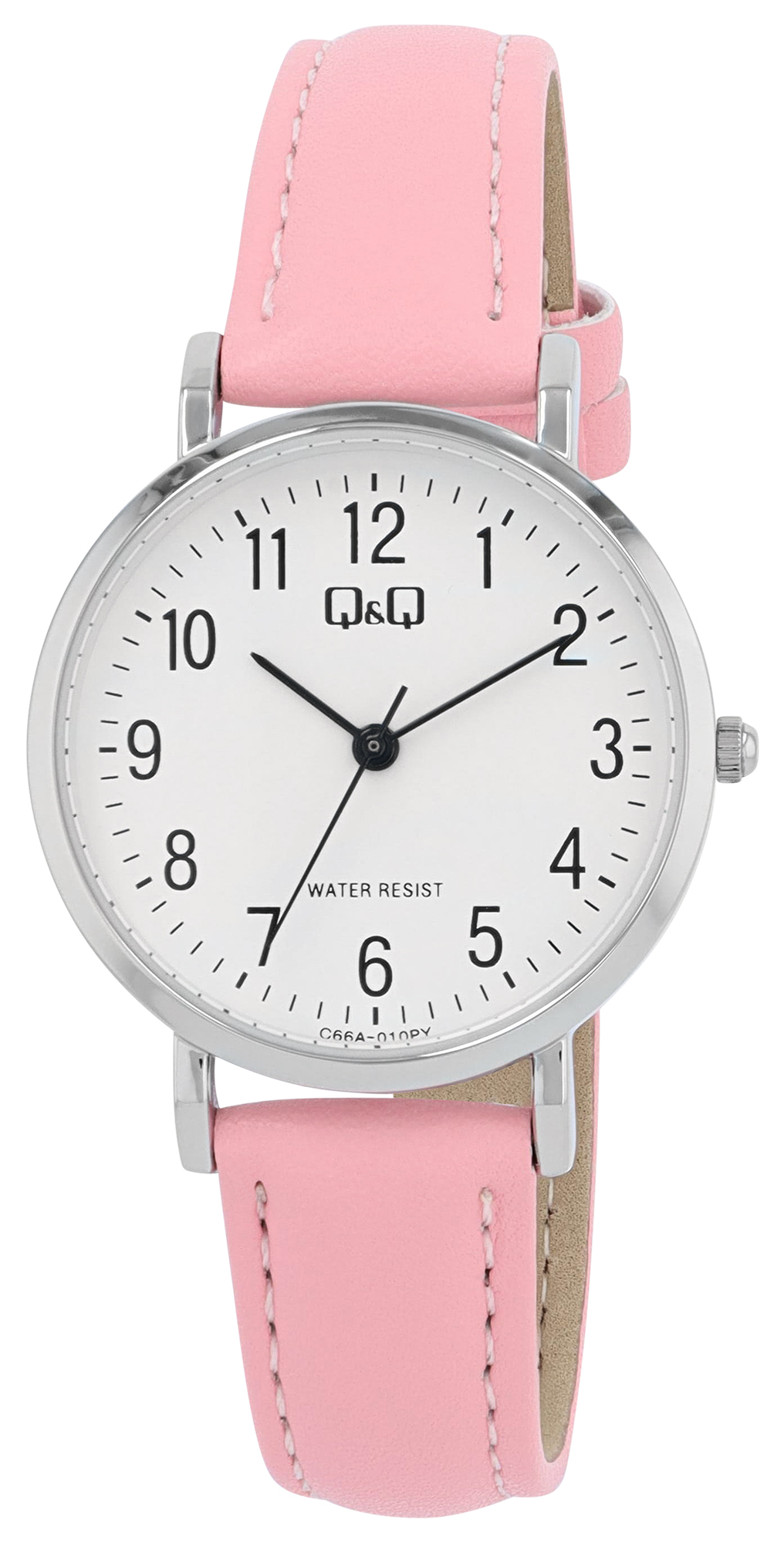 Q&Q Damenuhr Ø 31 mm, Lederimitat, rosa/ silberfarben/ weiß