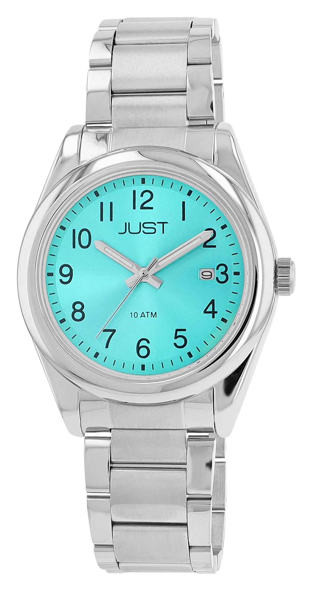 JUST Herrenuhr "Mailo" mit Edelstahlarmband, Ø 41 mm, 10 ATM, silberfarben/ türkis