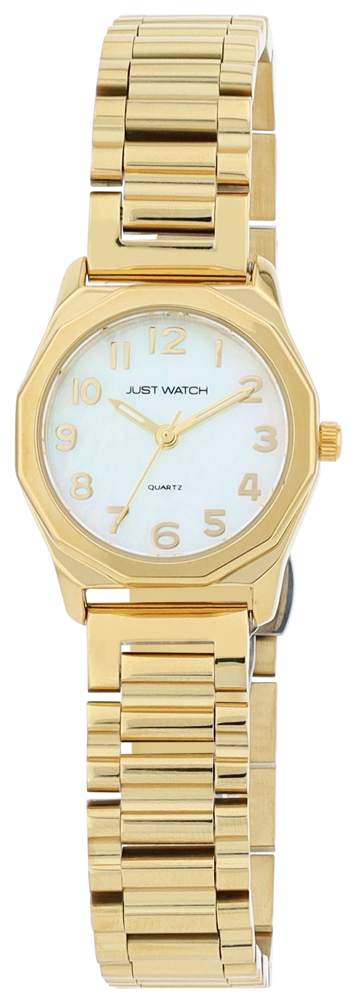JUST WATCH Damenuhr "Hygla" mit Edelstahlband, achteckiges Gehäuse, goldfarben/ Perlmutt