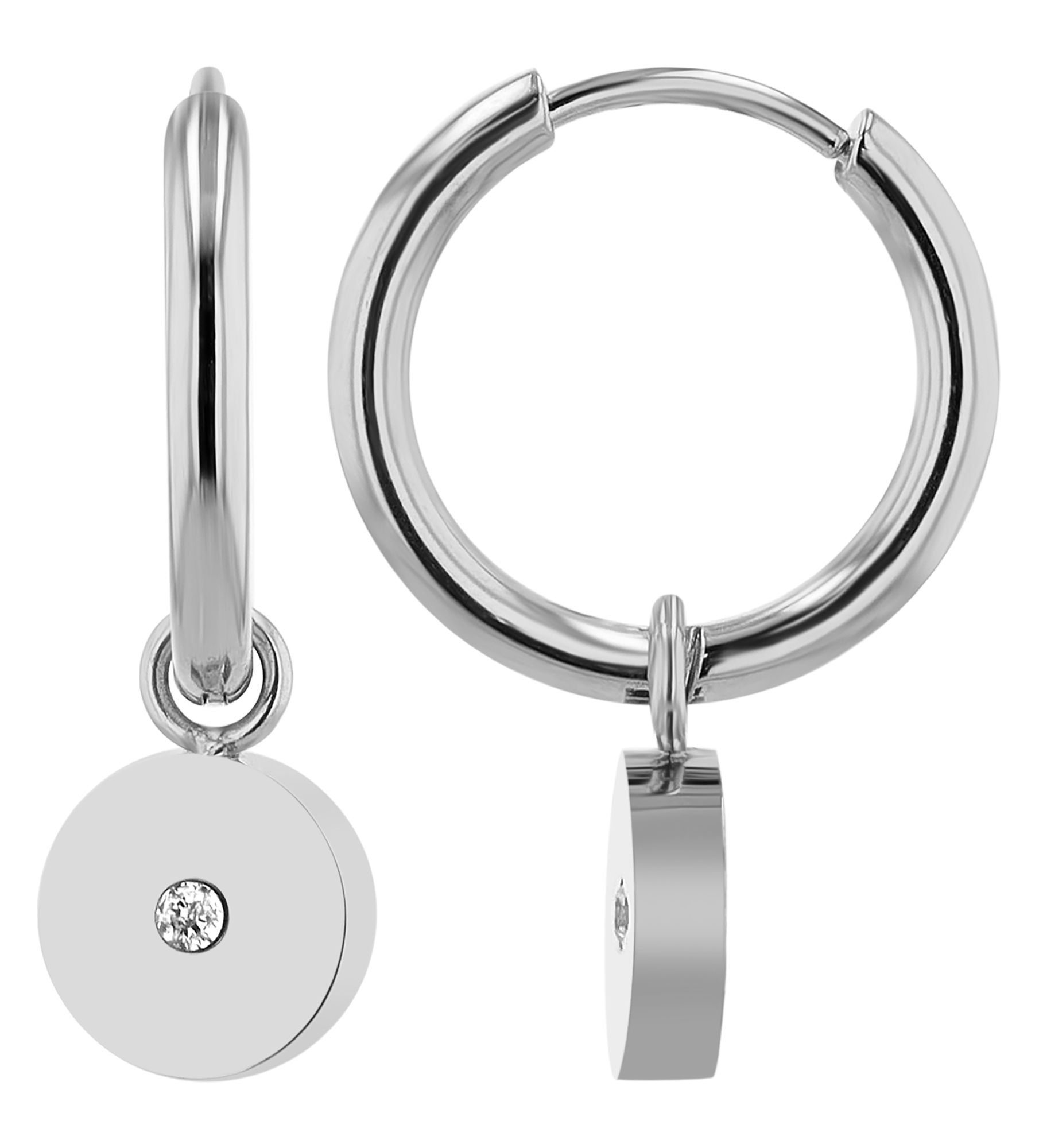 "Stintje" Edelstahl Creole Ø 12 mm, runder Anhänger (abnehmbar), silberfarben