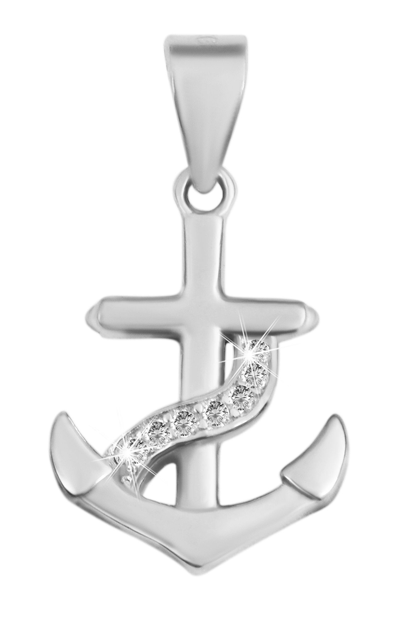 925/- Echt Silber Anhänger ohne Kette "Nilofar", Anker mit Zirkoniabesatz, 925/rhodiniert