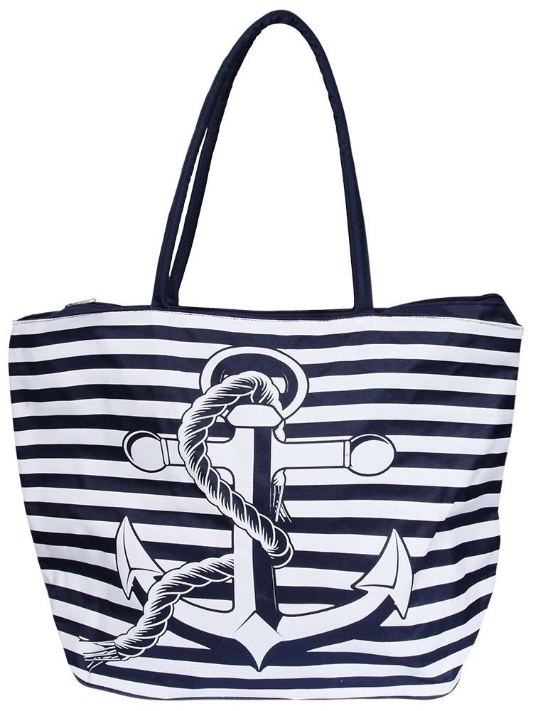 Strandtasche aus Textil, maritim, blau/weiß