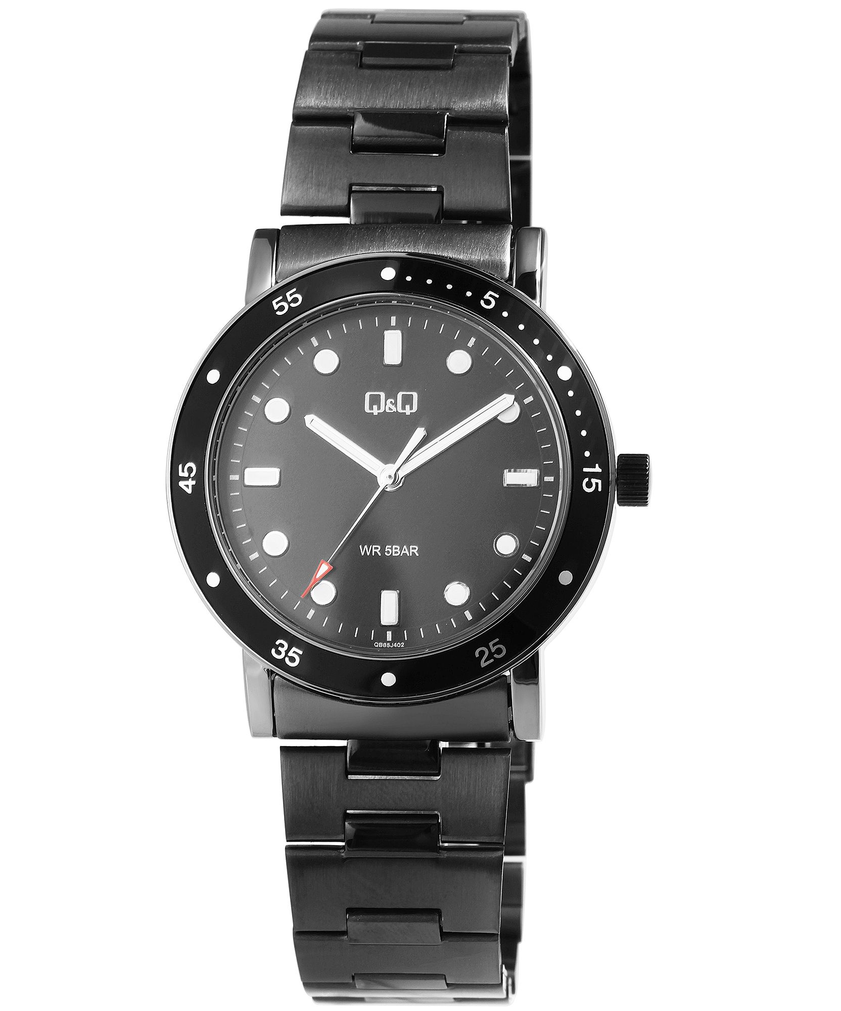 Q&Q Herrenuhr mit Edelstahlarmband, 5 bar, schwarz