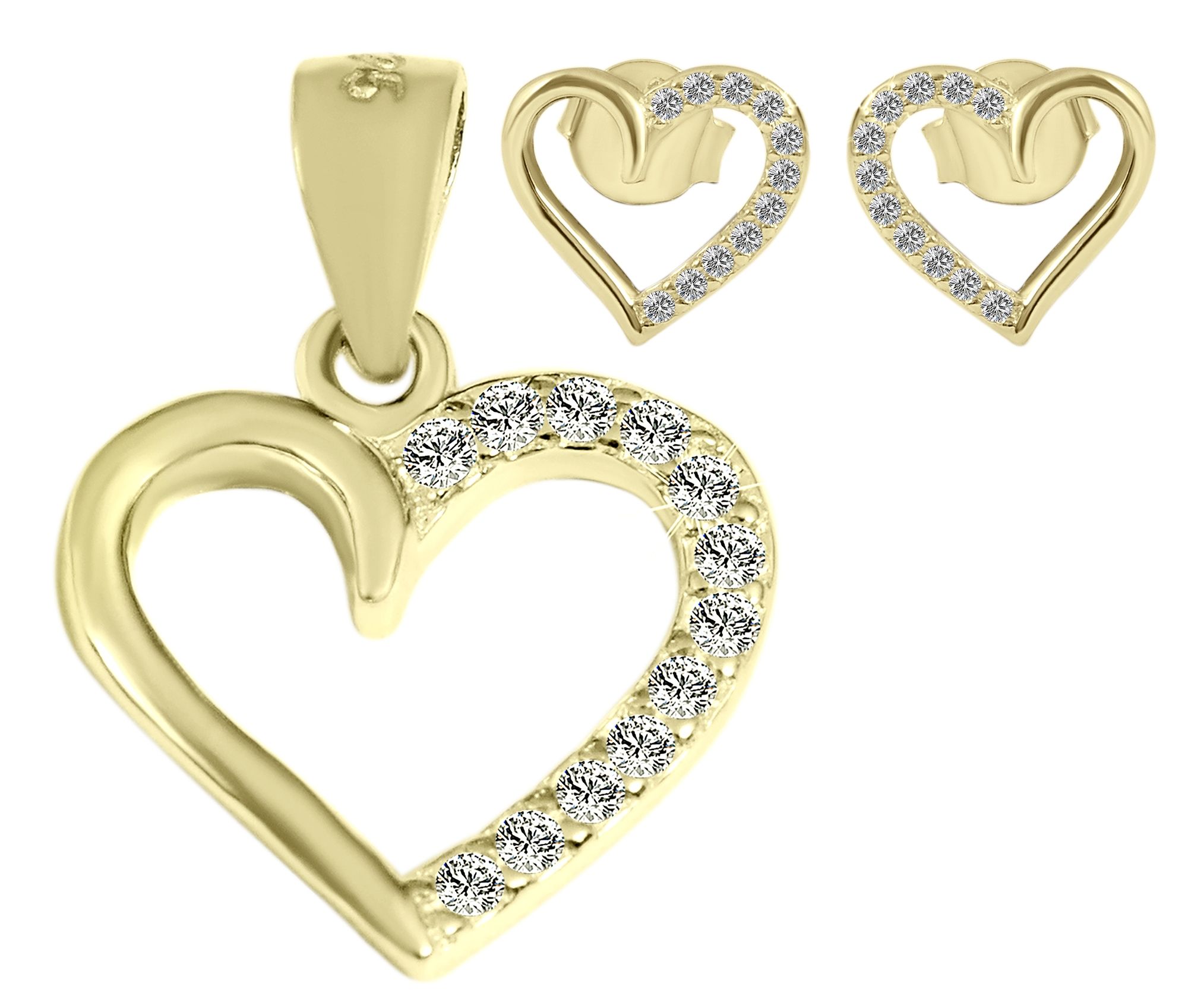 925/- Echt Silber Schmuckset "Heleen" mit Ohrsteckern und Anhänger, Herzen, Zirkoniabesatz, 925/rhodiniert
