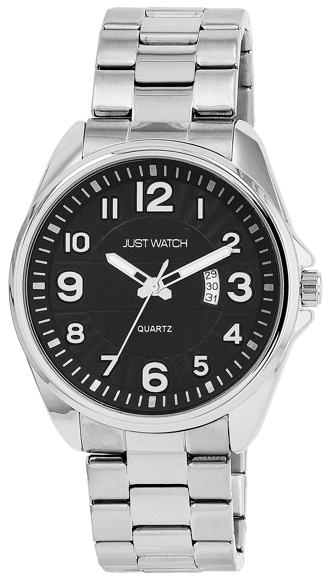 JUST WATCH Herrenuhr "Netar" mit Gliederarmband, Edelstahl, 3 ATM, silberfarben/schwarz