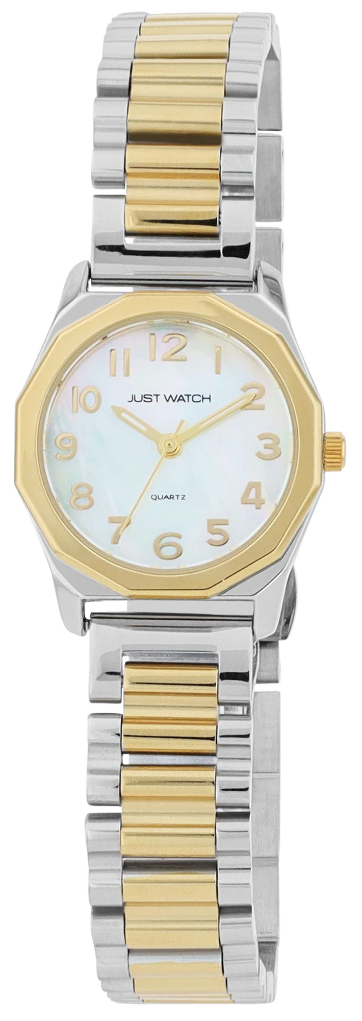 JUST WATCH Damenuhr "Hygla" mit Edelstahlband, achteckiges Gehäuse, bicolor/ Perlmutt