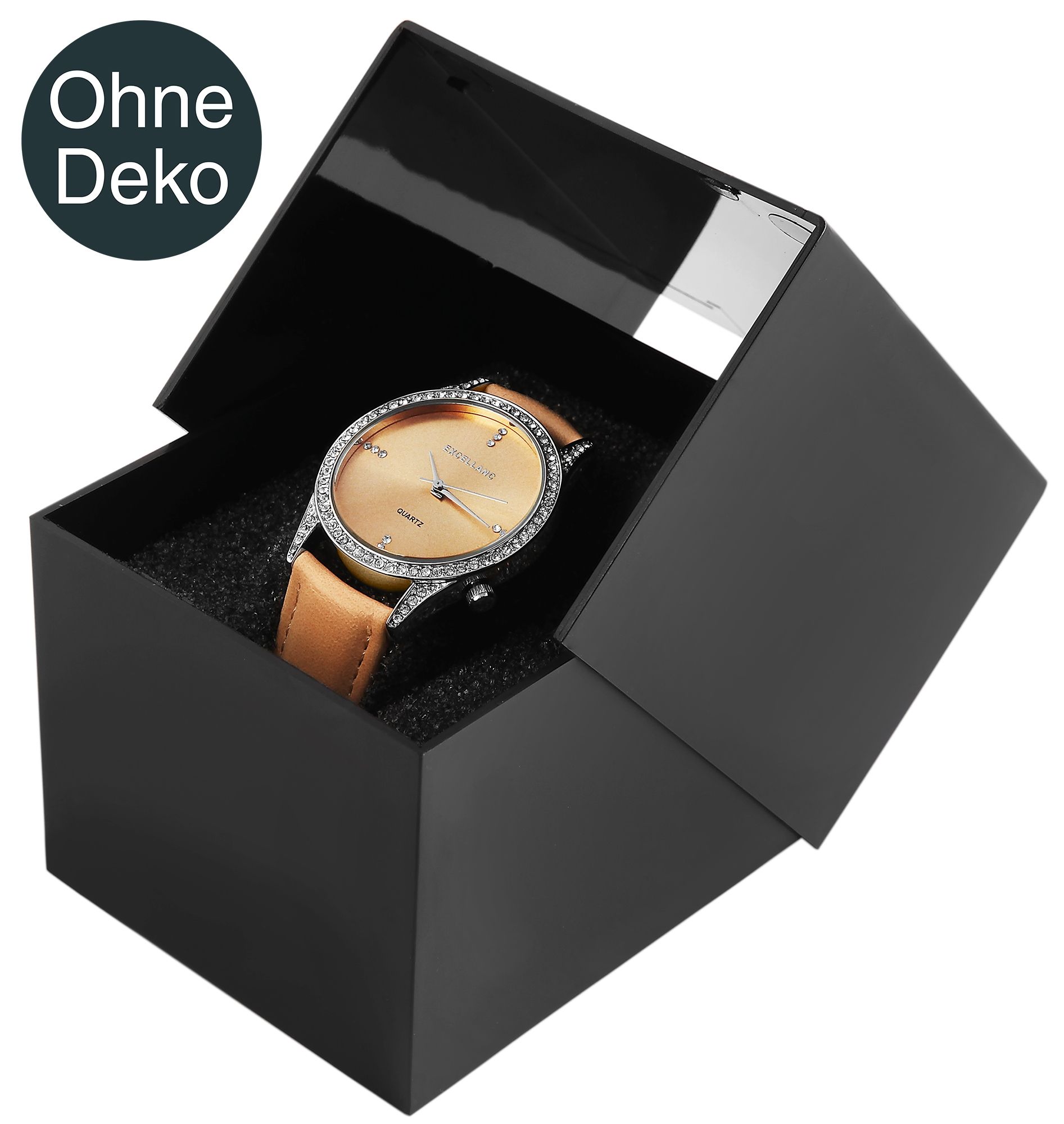 Kunststoff-Uhrenbox, schwarz, Klappdeckel, VE 12, 9,9 cm x 8,1 cm x 6,8 cm