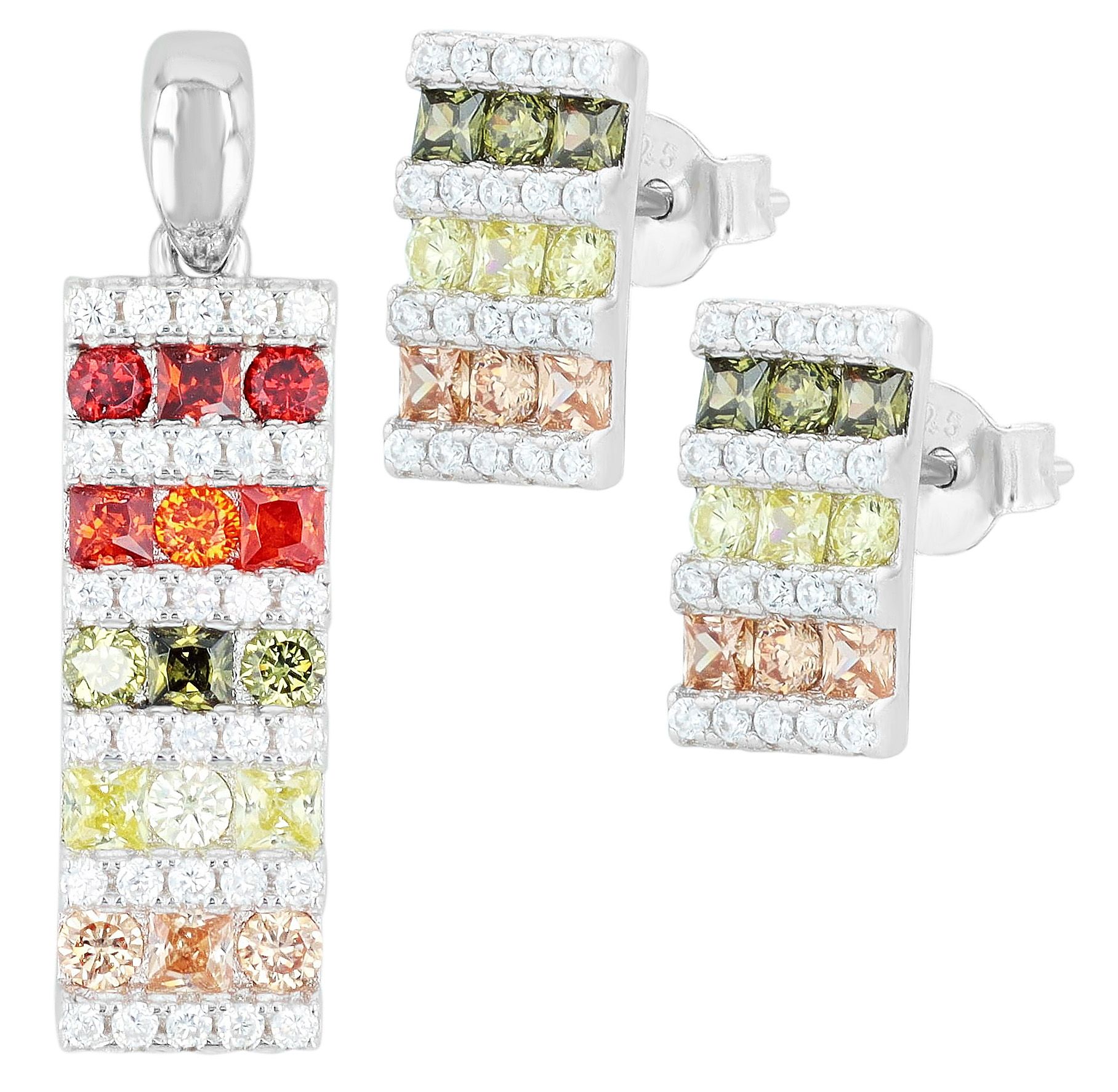 "Autumn", 925/- Echt Silber Ohrstecker und Anhänger mit Zirkoniabesatz, silberfarben, rhodiniert