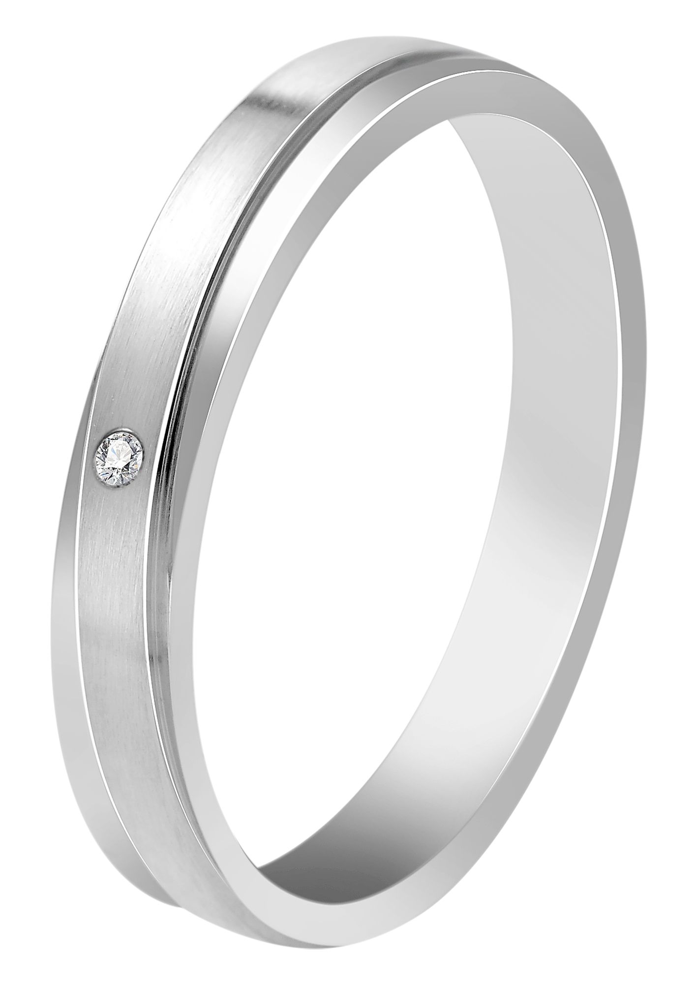 Akzent Damen-Partnerring, Edelstahl, Similibesatz, silberfarben, Gr. 50